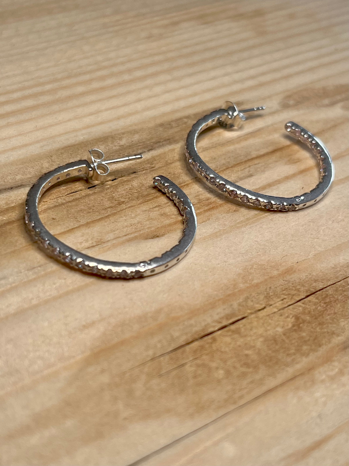 Pink CZ Hoops 925 Sterling Silver Earrings
