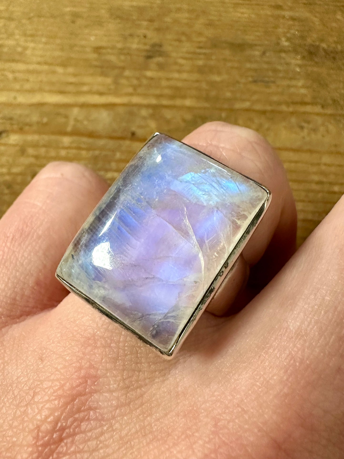 Large Moonstone Rectangle 925 Silver Size O Ring