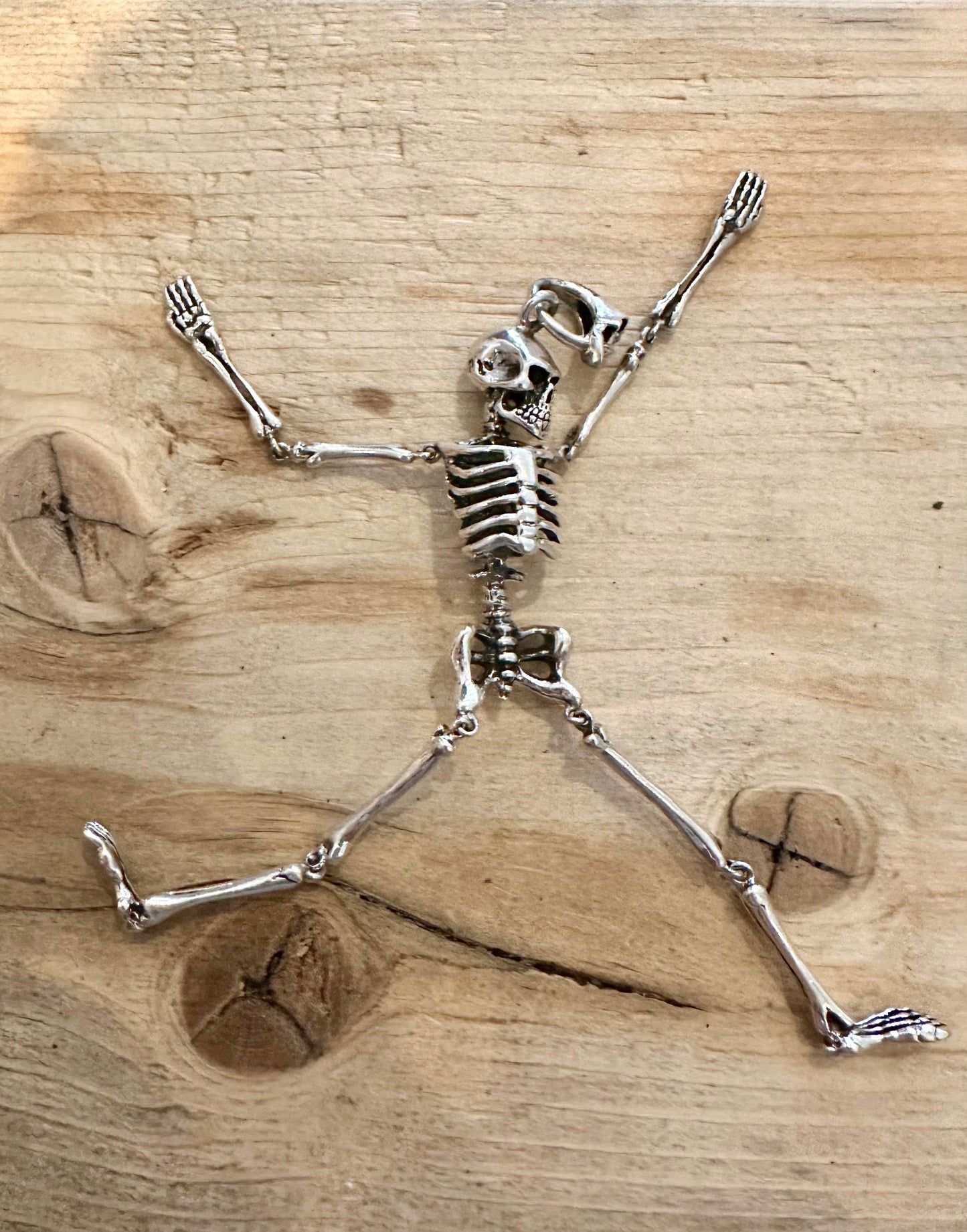 Vintage Articulated Skeleton 925 Silver Pendant