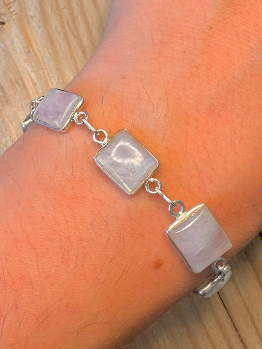 Vintage Moonstone Link 925 Silver 7 to 8 inch Bracelet