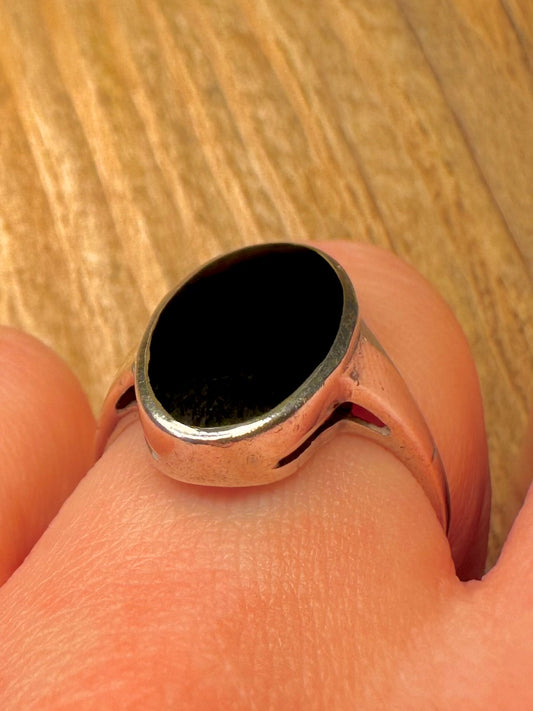 Vintage Onyx Oval 925 Sterling Silver Size O Ring
