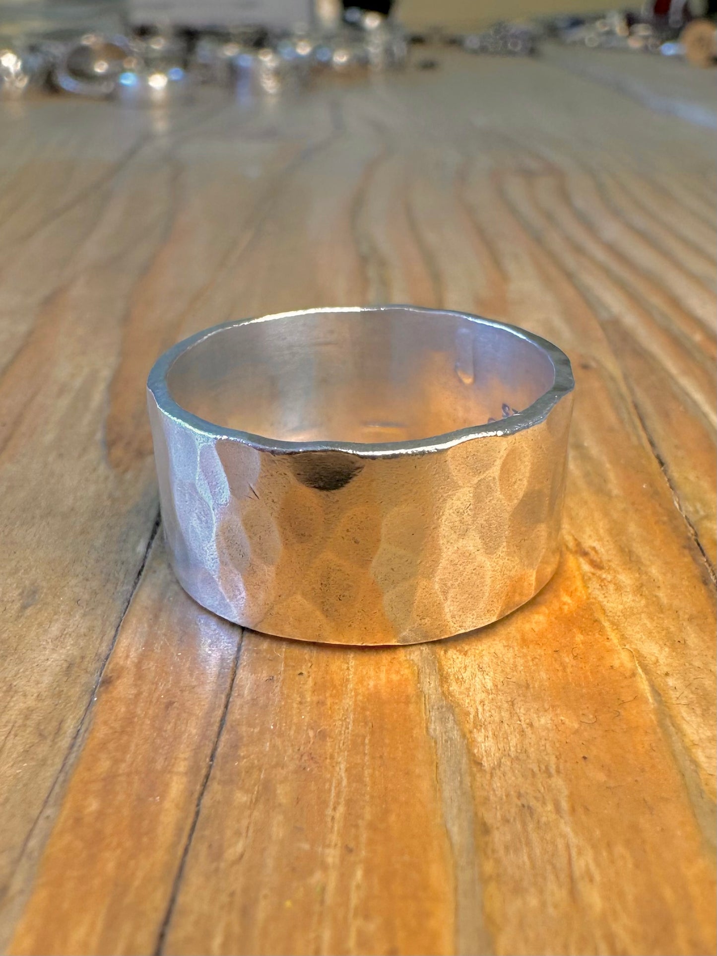 Wide Hammered Band 925 Sterling Silver W Ring