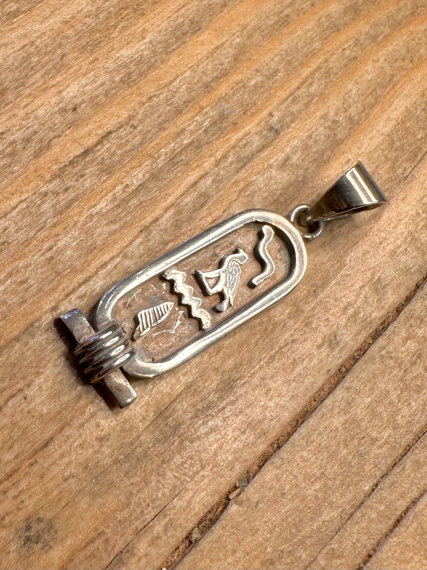 Vintage Egyptian Hieroglyphic 925 Sterling Silver Pendant