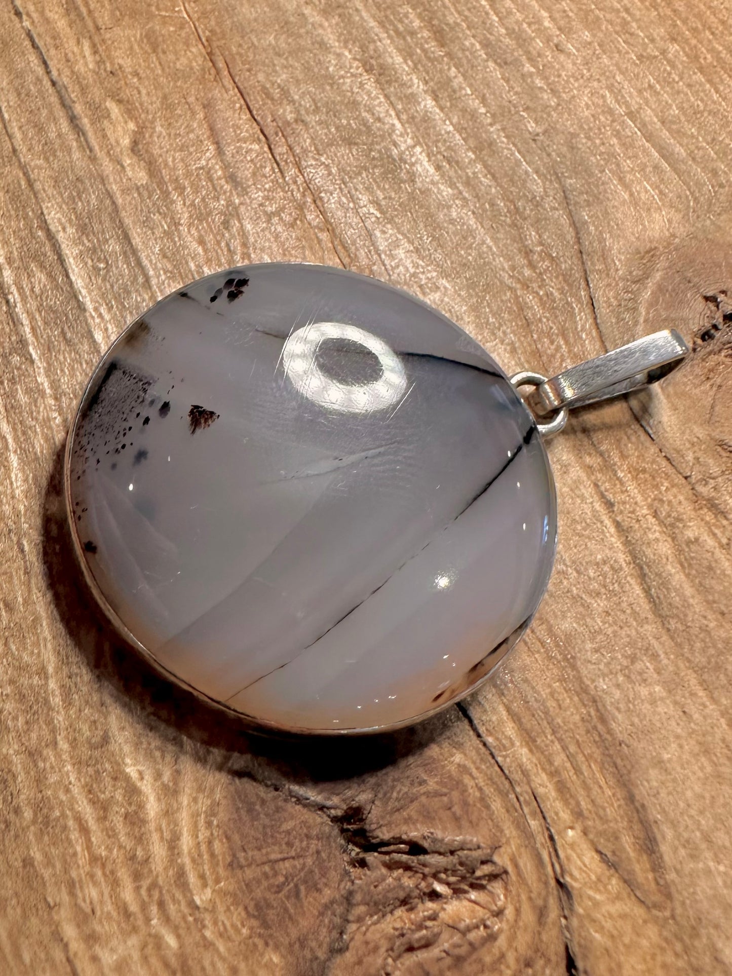 Vintage Dendrite Circle 925 Silver Pendant
