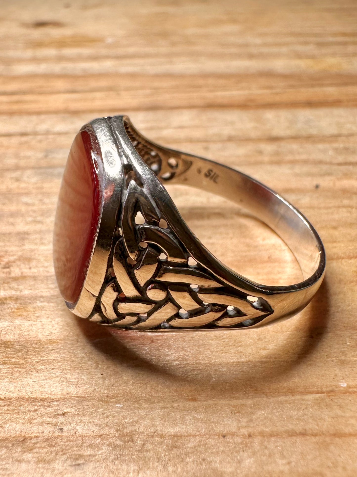 Vintage Banded Agate Celtic Signet 925 Sterling Silver Size Z+2 1/2 Ring