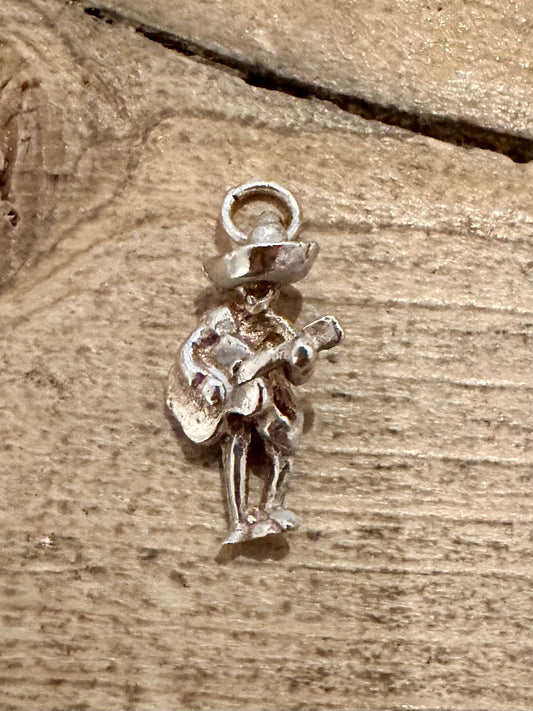 Vintage Cowboy with Guitar 925 Silver Charm Pendant