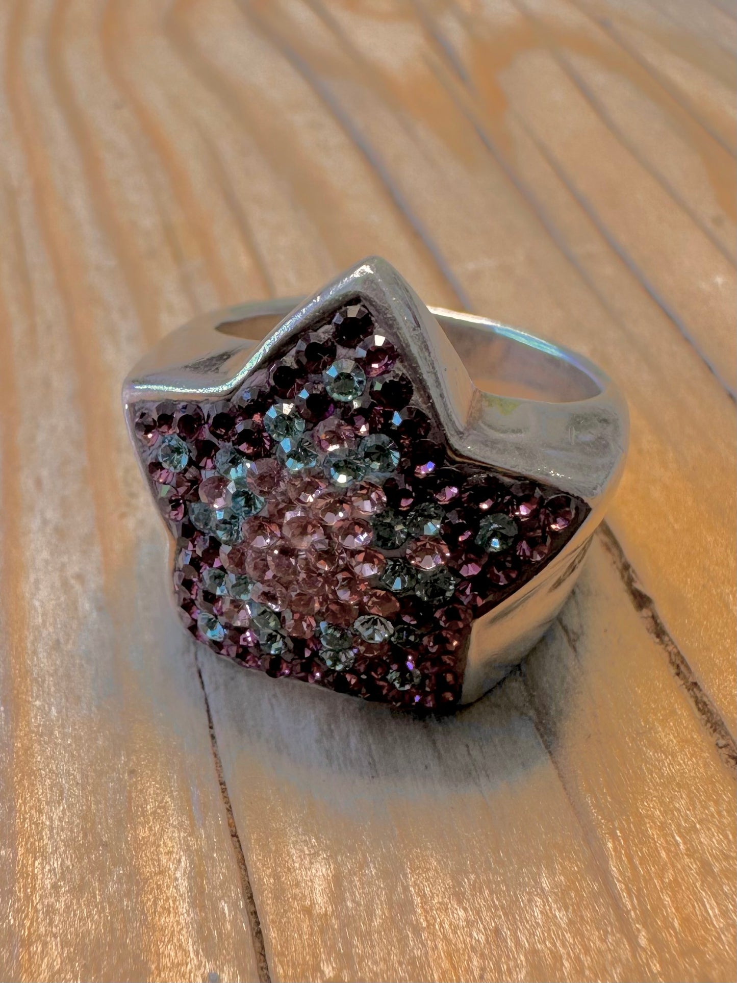 Abstract Multi Coloured Star 925 Silver Size P Ring