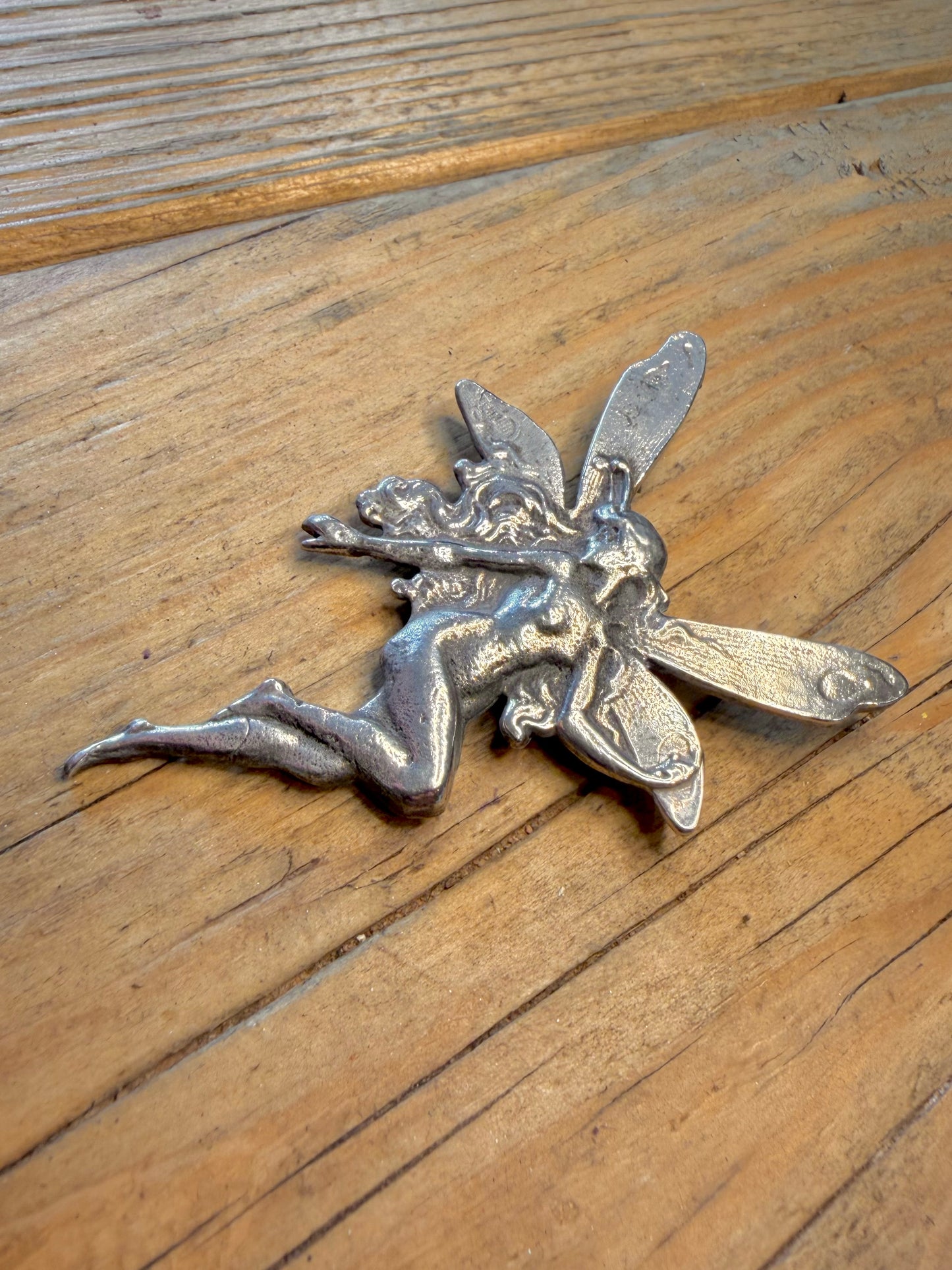 Large 1989 Art Nouveau Fairy 925 Sterling Silver Brooch