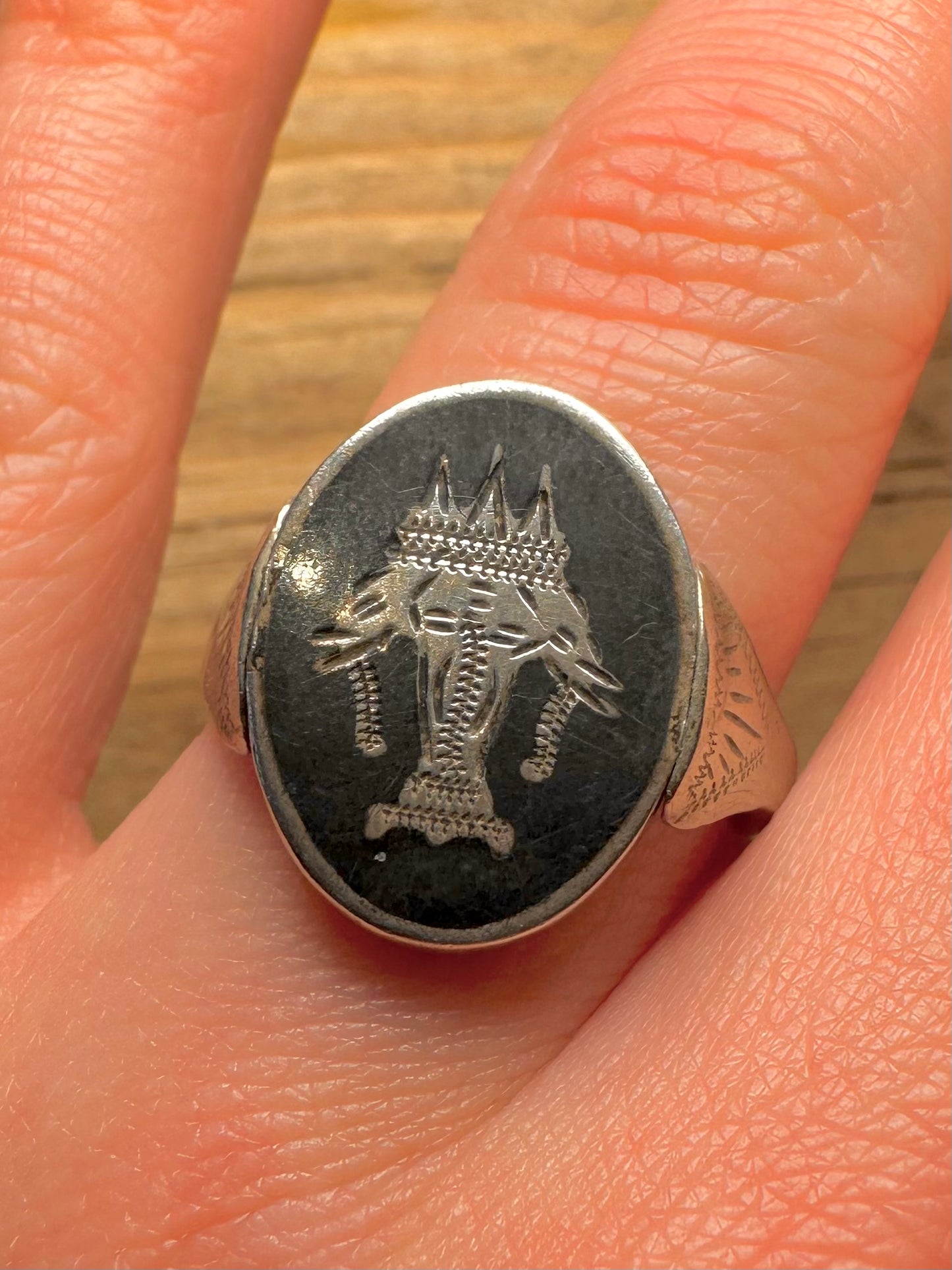 Vintage Siam Black Enamel Rotating Face 925 Sterling Silver Size T Ring