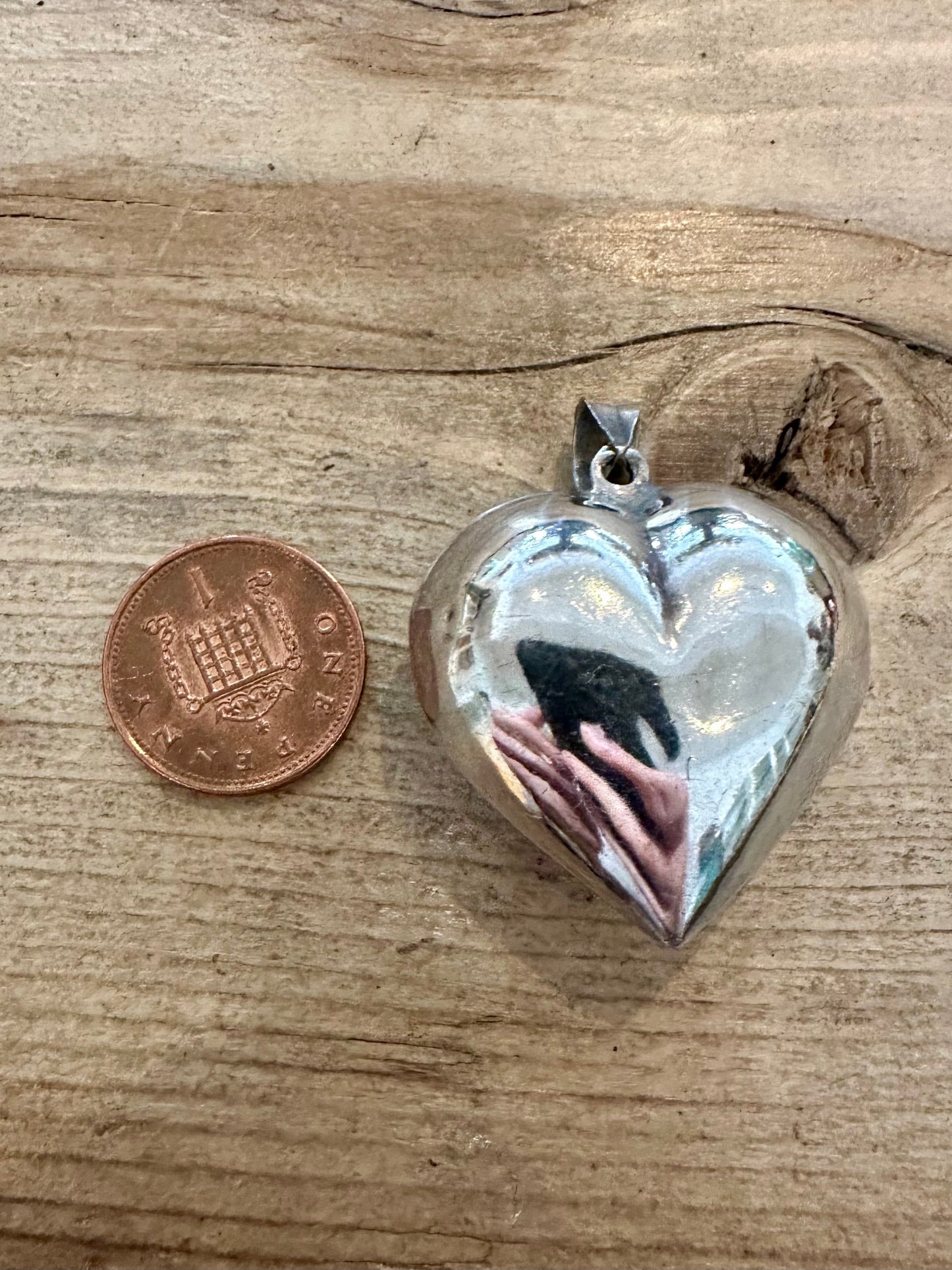 Vintage Large Puff Heart 925 Silver Pendant