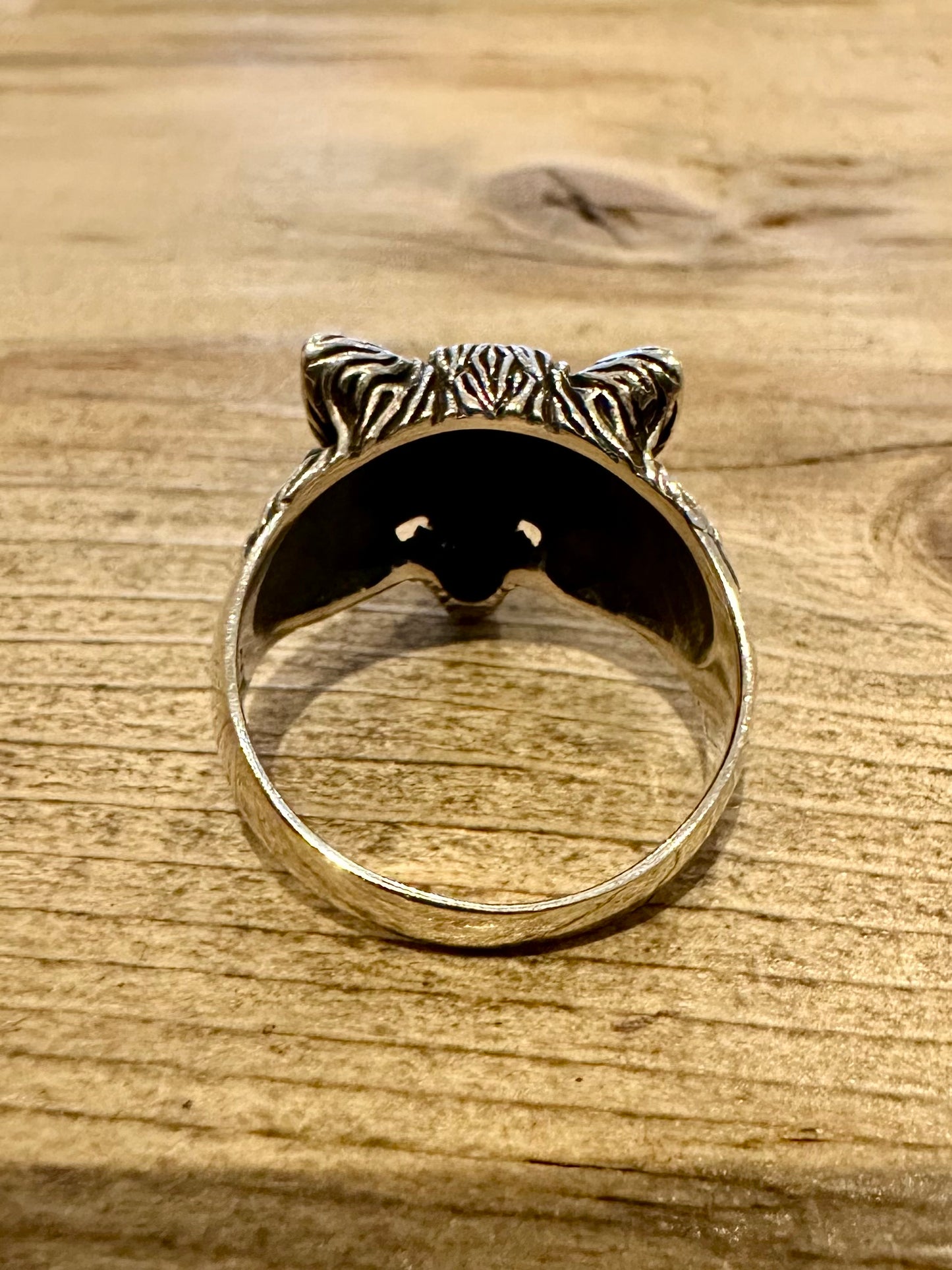 Vintage Textured Wolf 925 Silver Size Y Ring