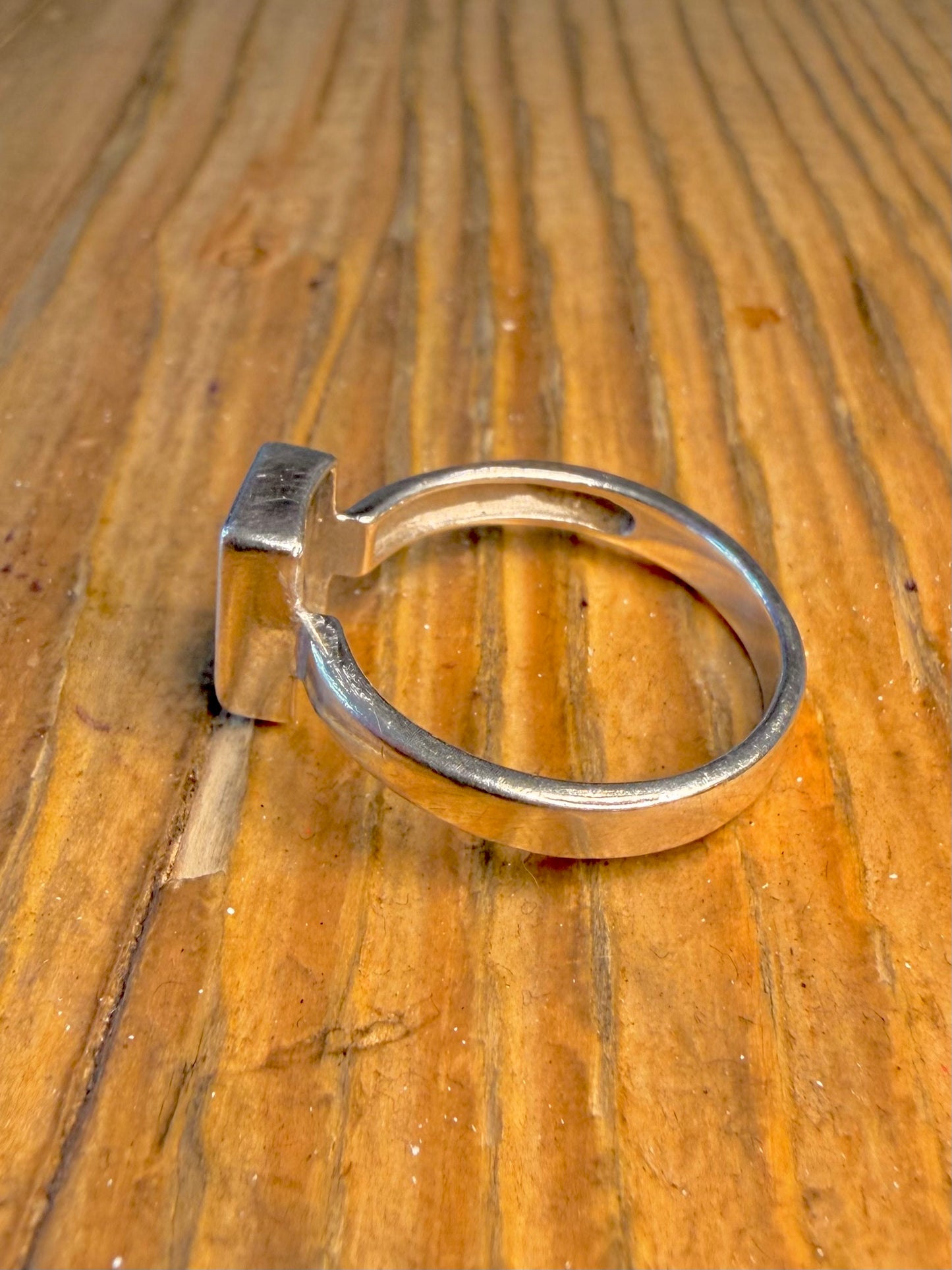 Blue Rectangle Stone 925 Sterling Silver Size S Ring