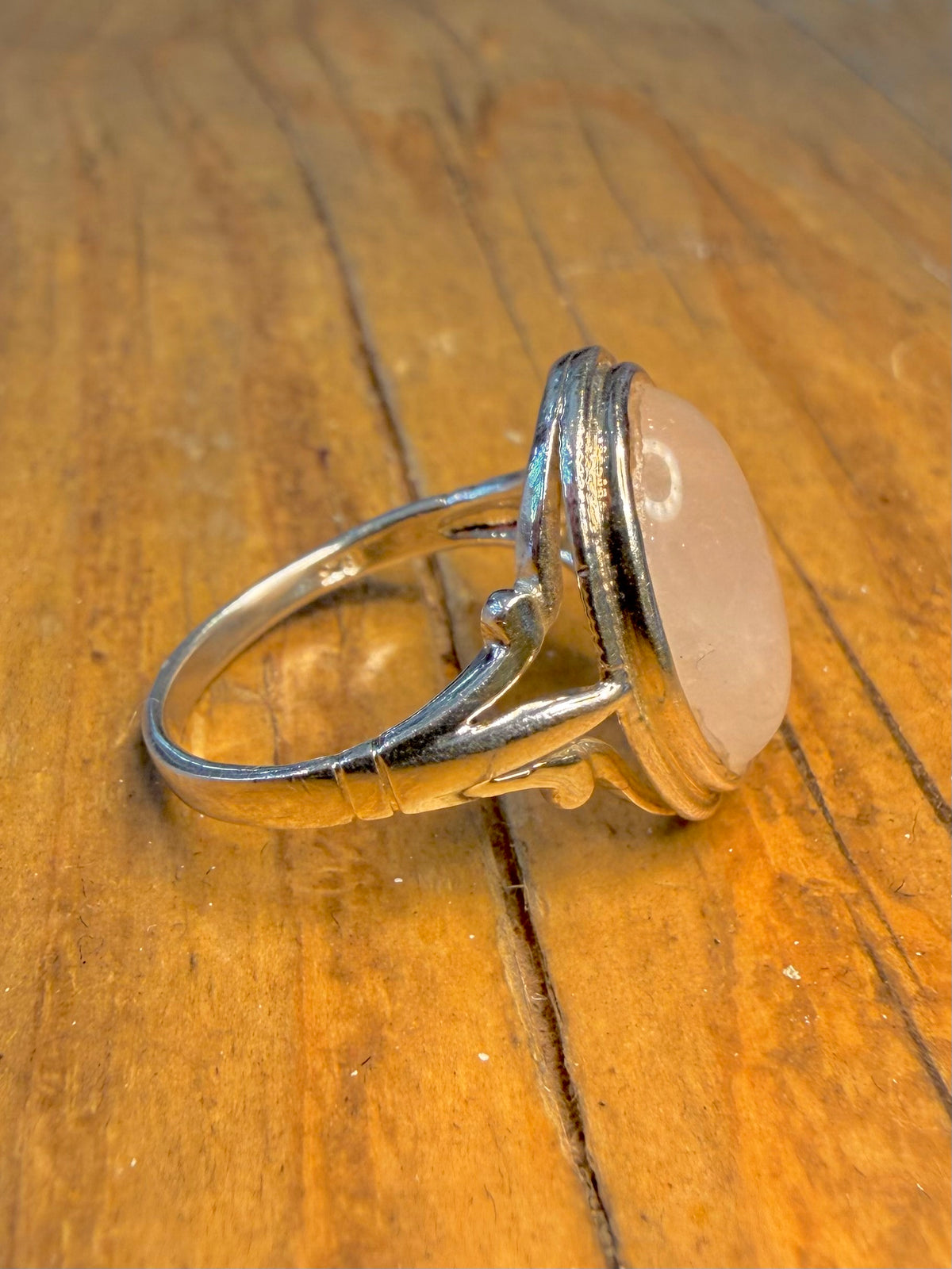 Oval Rose Quarts 925 Sterling Silver Size L1/2 Ring