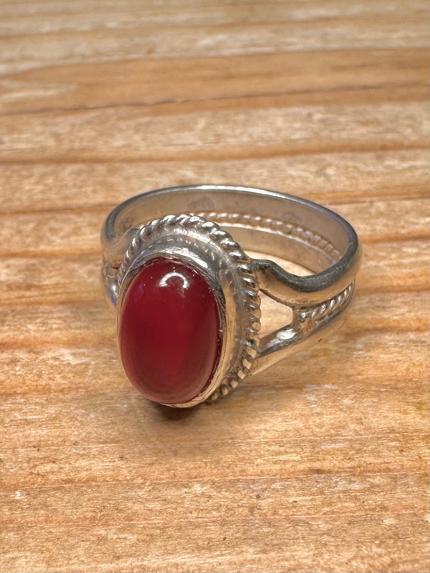 Vintage Red Carnelian Boho Style 935 Sterling Silver Size O Ring