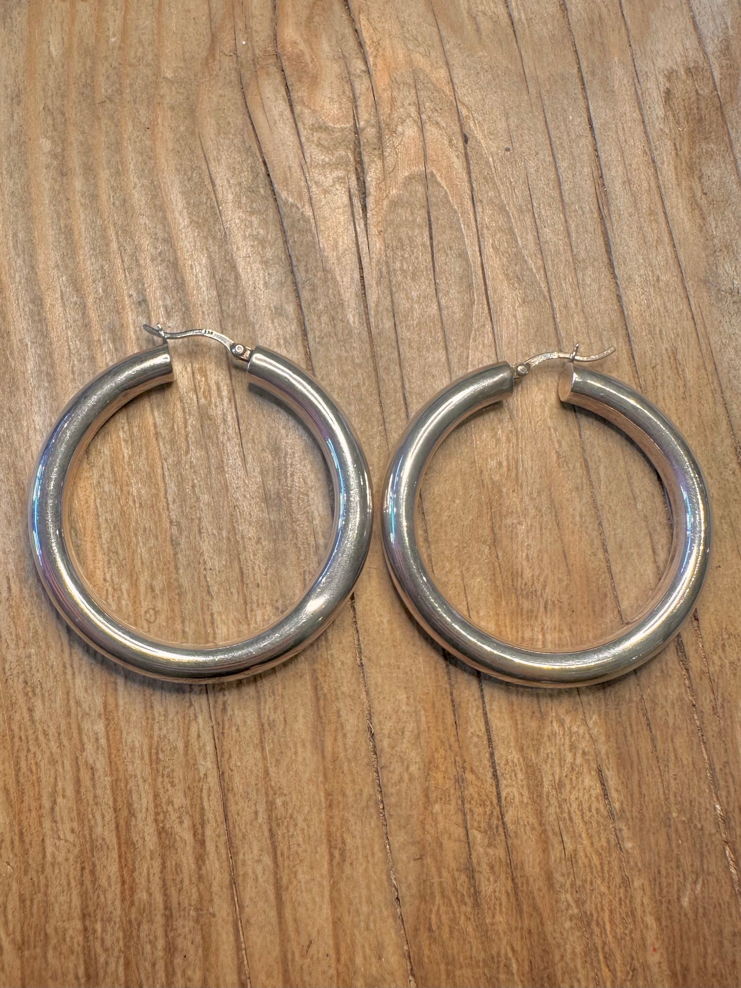 Vintage Chunky Rounded Hoops 925 Sterling Silver Earrings