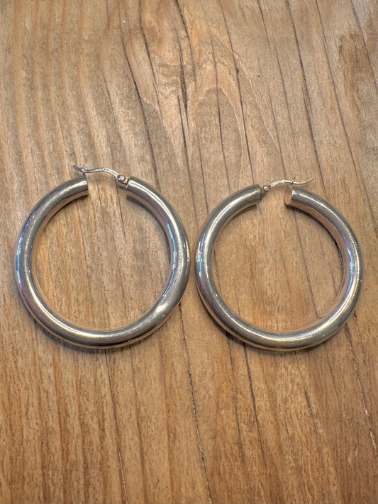 Vintage Chunky Rounded Hoops 925 Sterling Silver Earrings