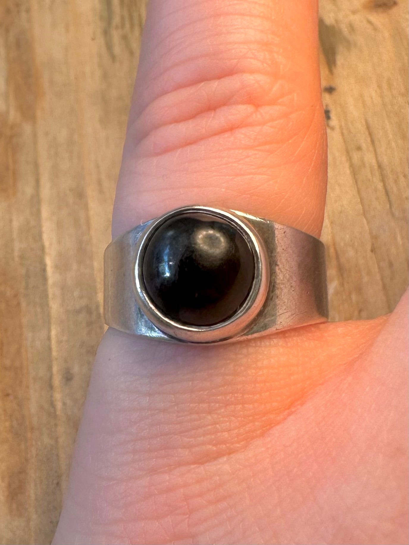 Onyx Circle Signet Style 925 Sterling Silver Size N Ring