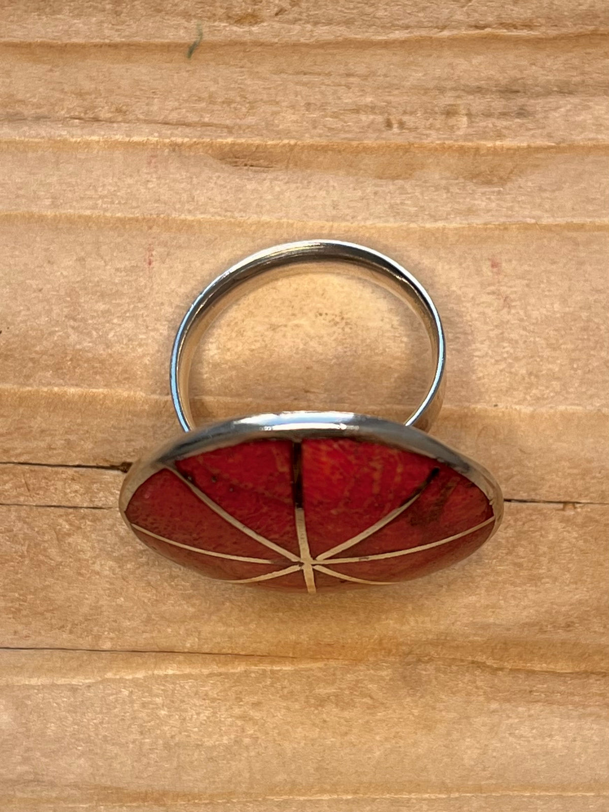 Circular Coral 925 Sterling Silver Size Q Adjustable Ring