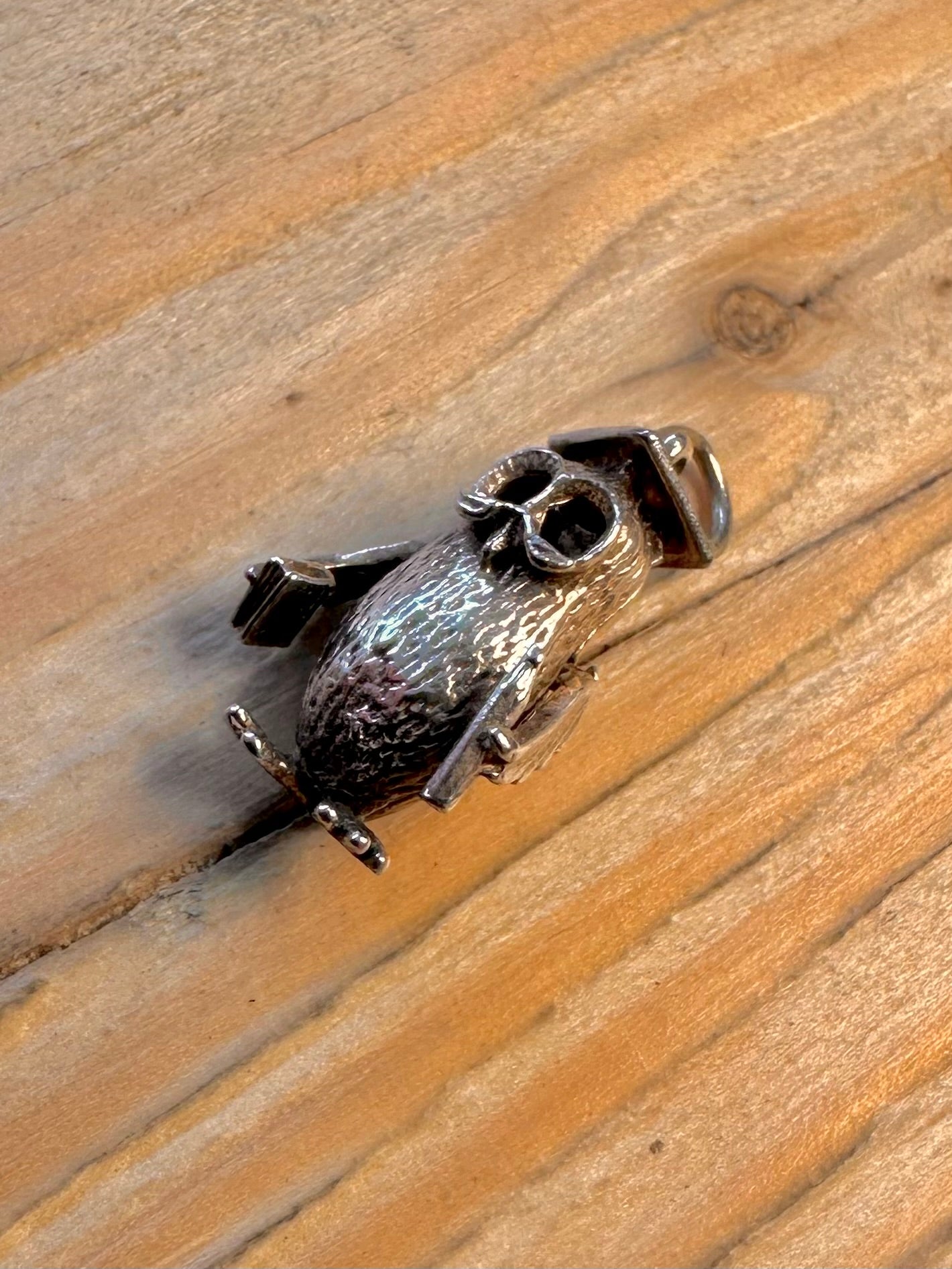 Vintage Moving Owl Professor 925 Sterling Silver Charm Pendant