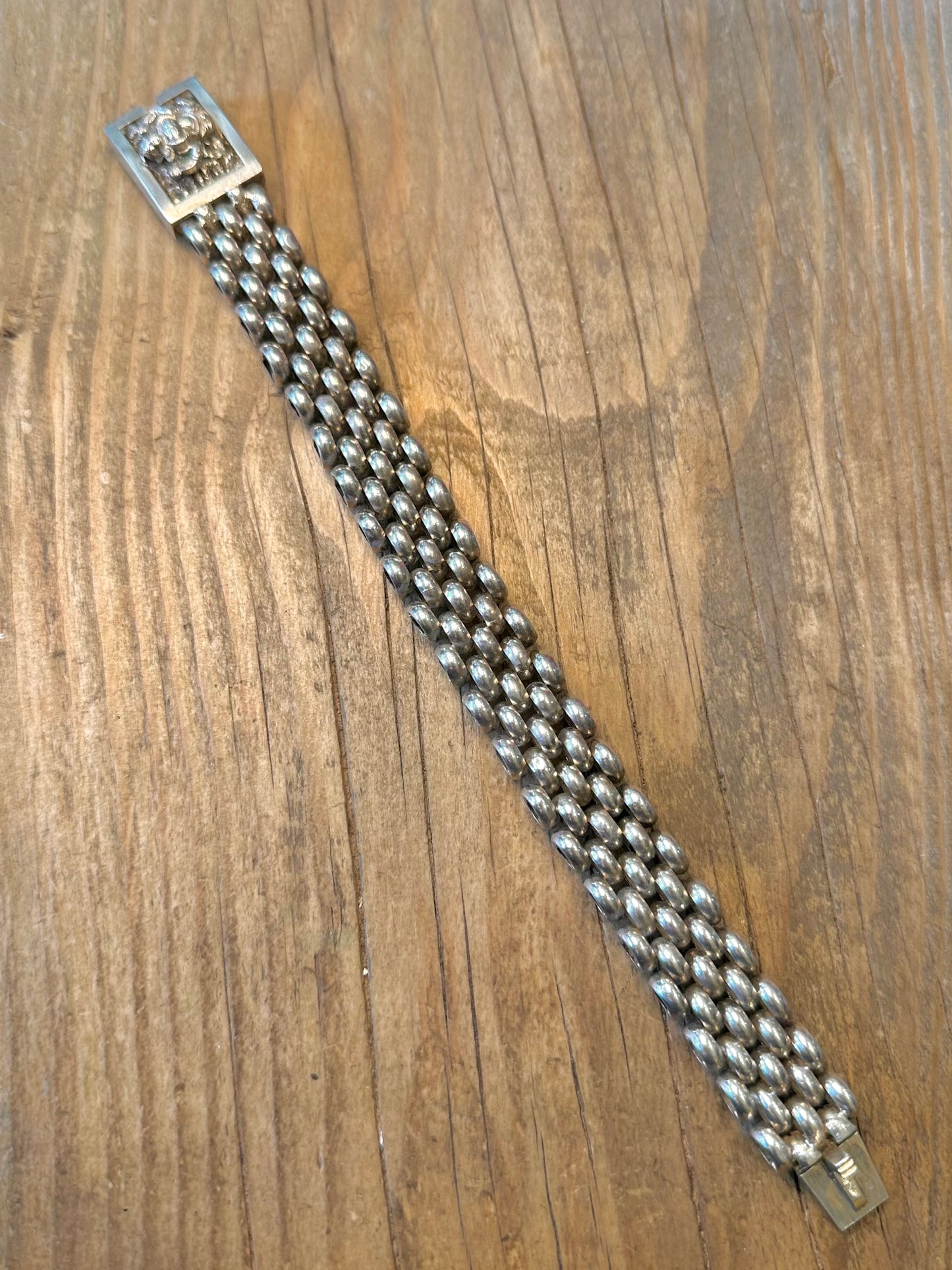 Massives anglo-indisches Figuren-Dreifachgliederketten-Kastenschloss 925 Silber 8 Zoll Armband