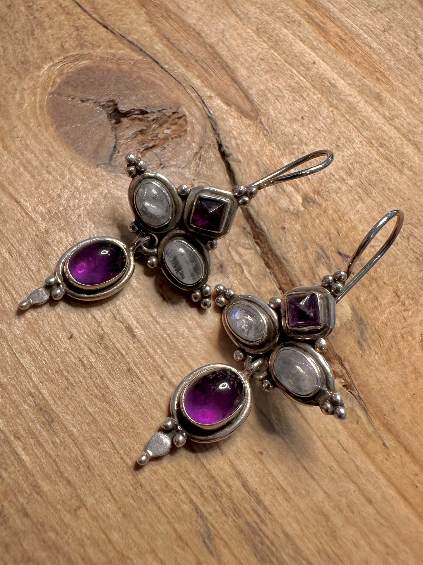 Vintage Amethyst and Moonstone 925 Silver Earrings
