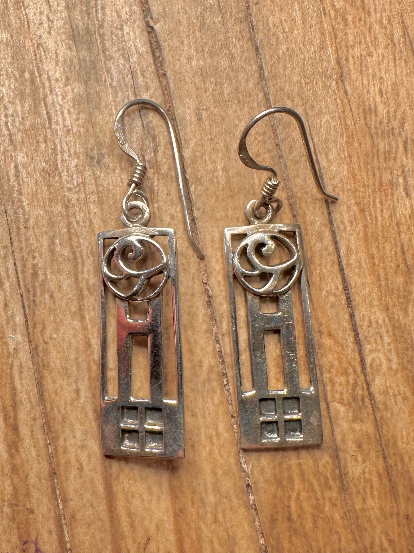 Vintage Macintosh Style Rectangle Dangle 925 Sterling Silver Earrings