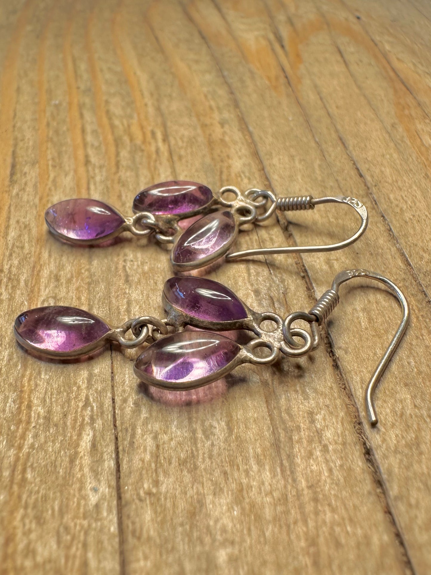 Vintage Amethyst Dangle 925 Sterling Silver Earrings