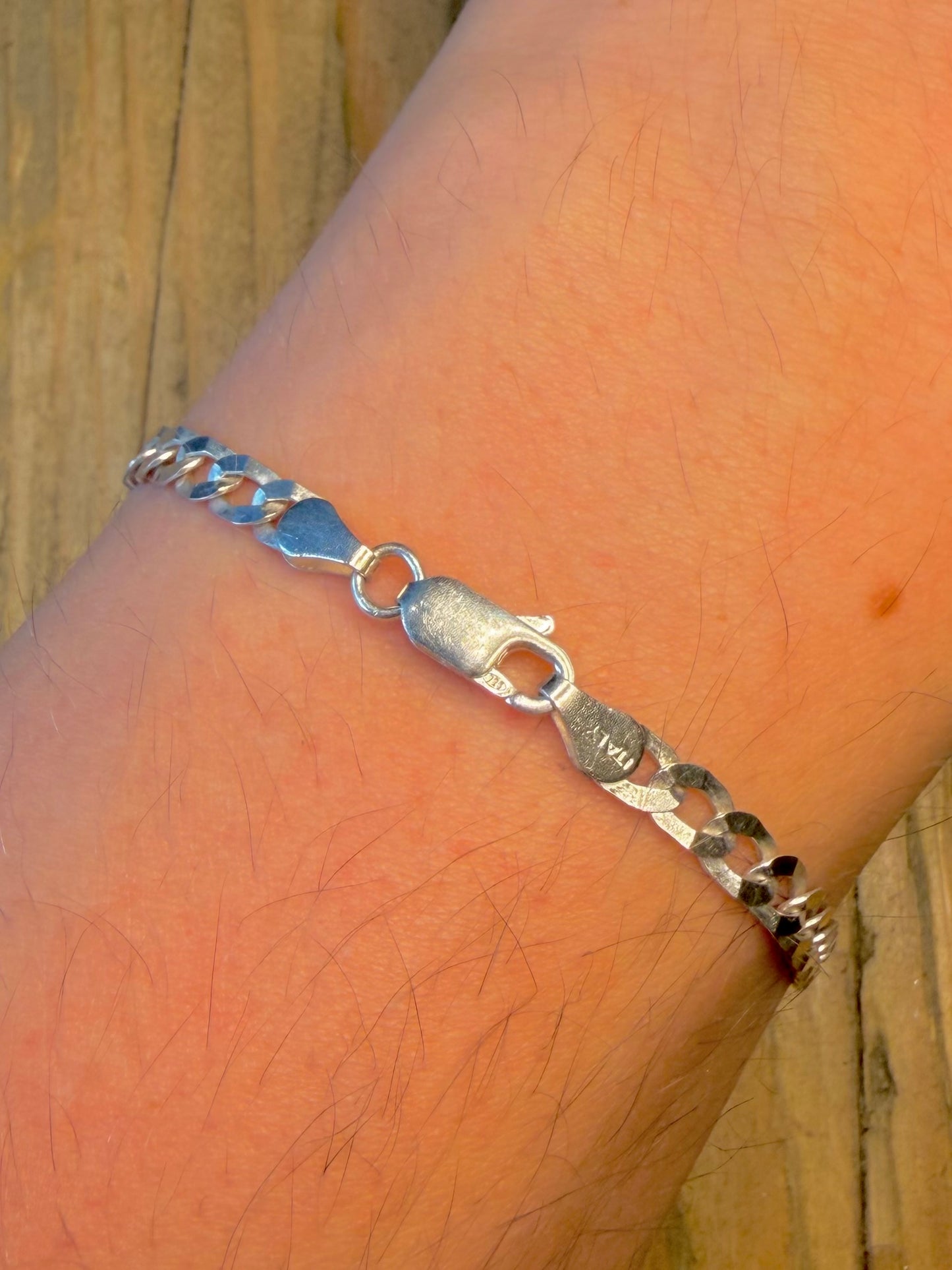 Flat Curb Chain 1990’s Italian 925 Sterling Silver 7.5 inch Bracelet