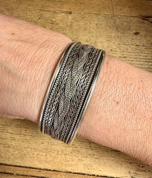 Vintage Tribal Woven Heavy 925 Silver Bangle