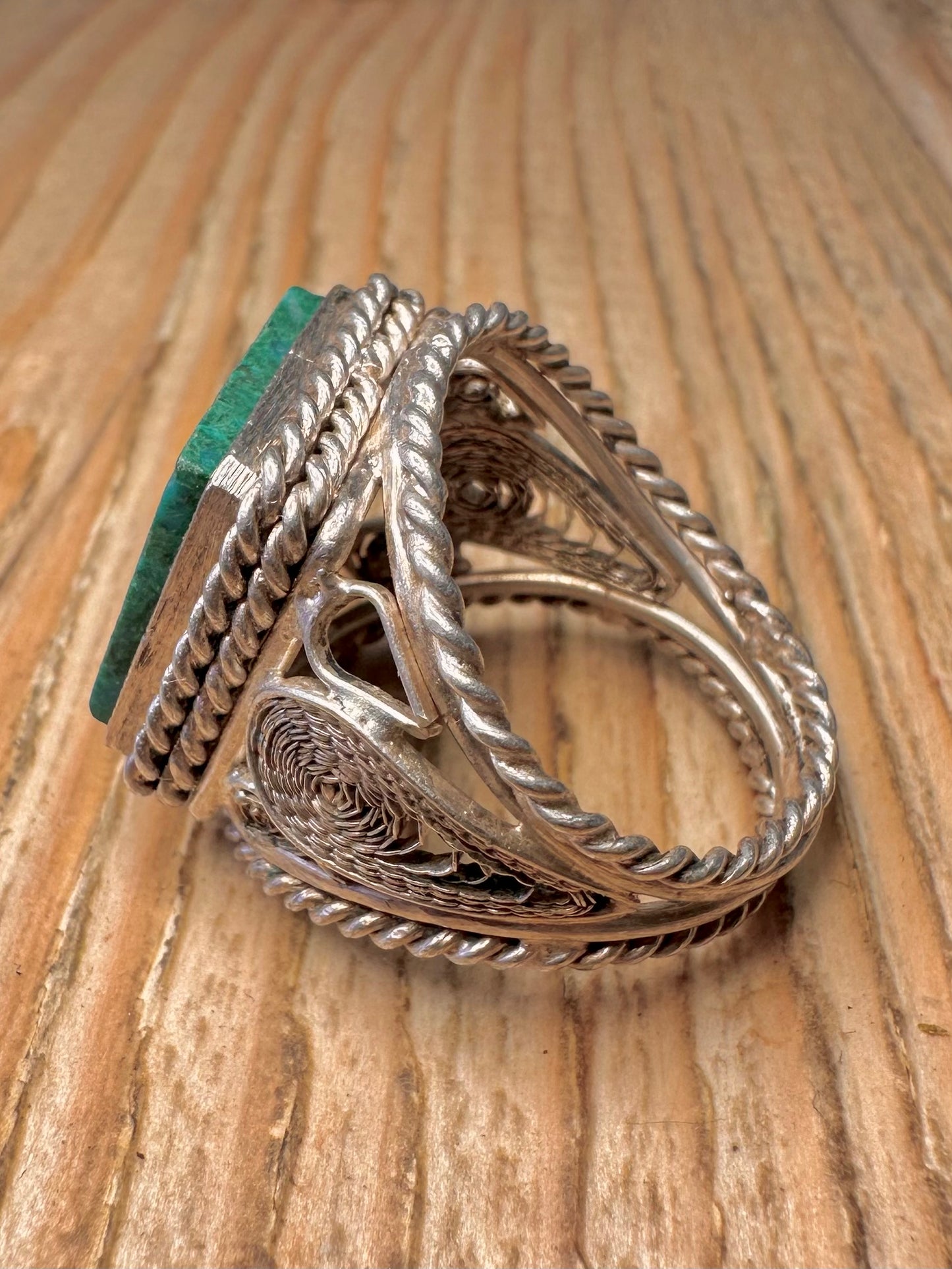 Vintage Turquoise Square Filigree 925 Sterling Silver Size U Ring