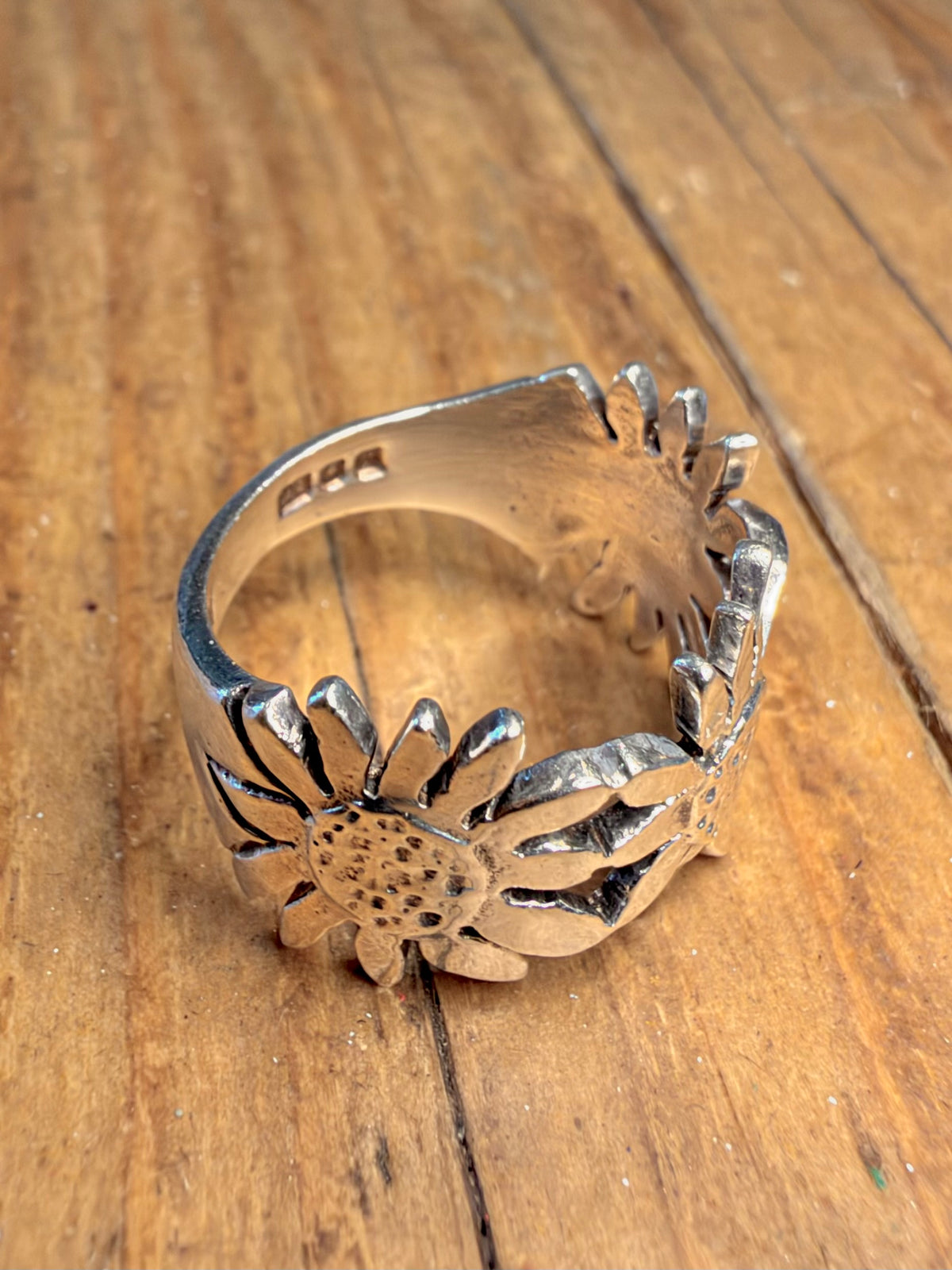 Sunflower Blossom 1974 London 925 Sterling Silver Size N Ring