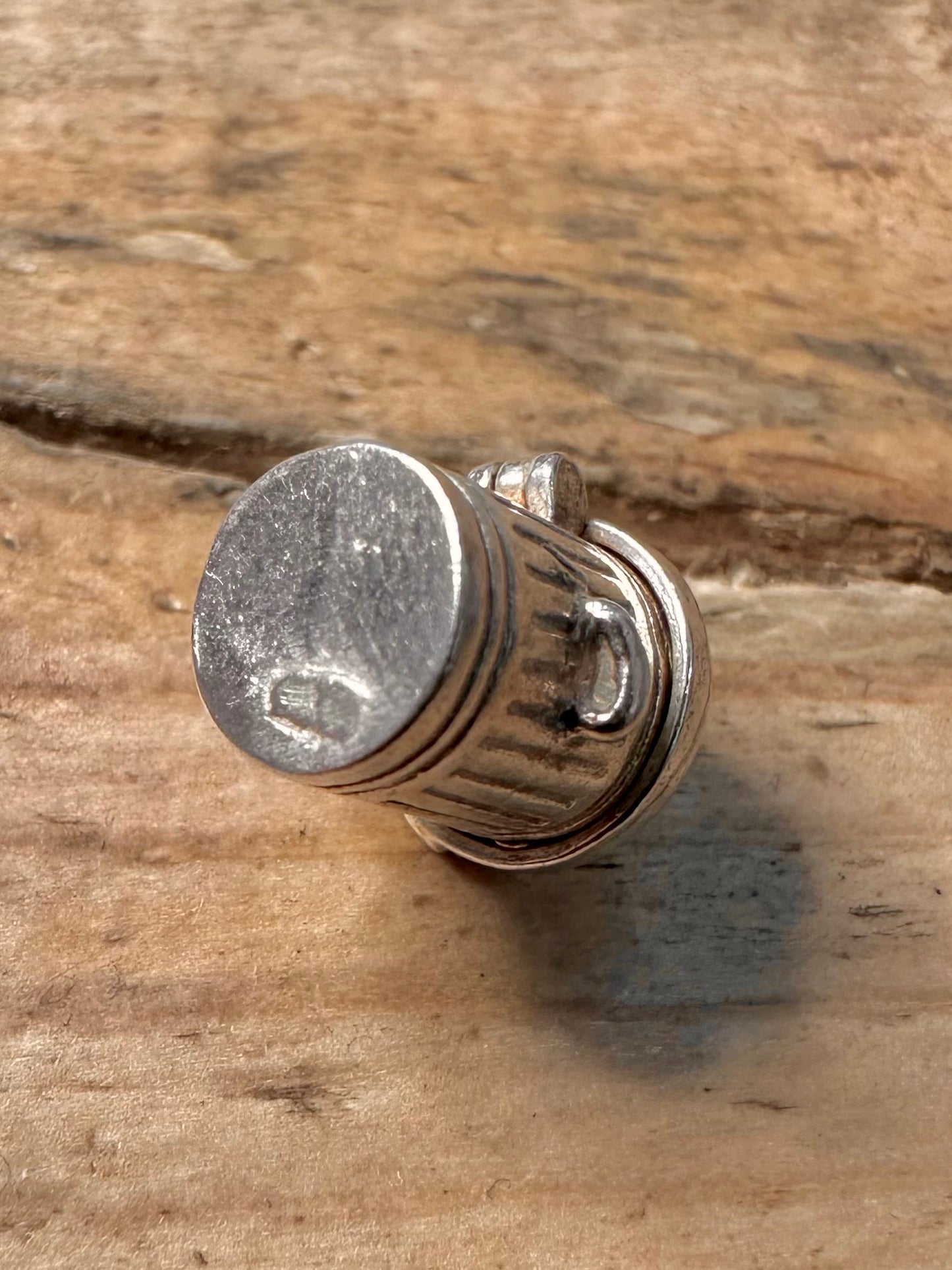 Vintage Bin with Cat Inside 925 Silver Charm Pendant