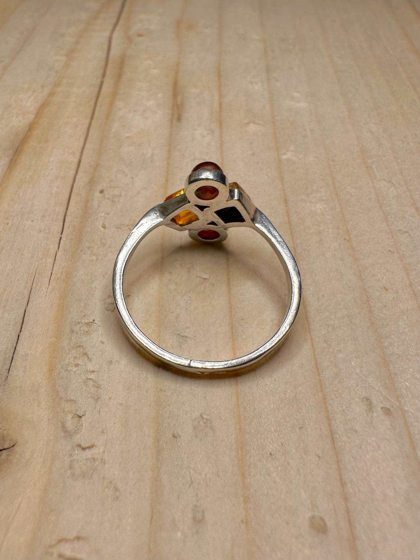 Baltic Amber Cluster 925 Sterling Silver Size Q Ring