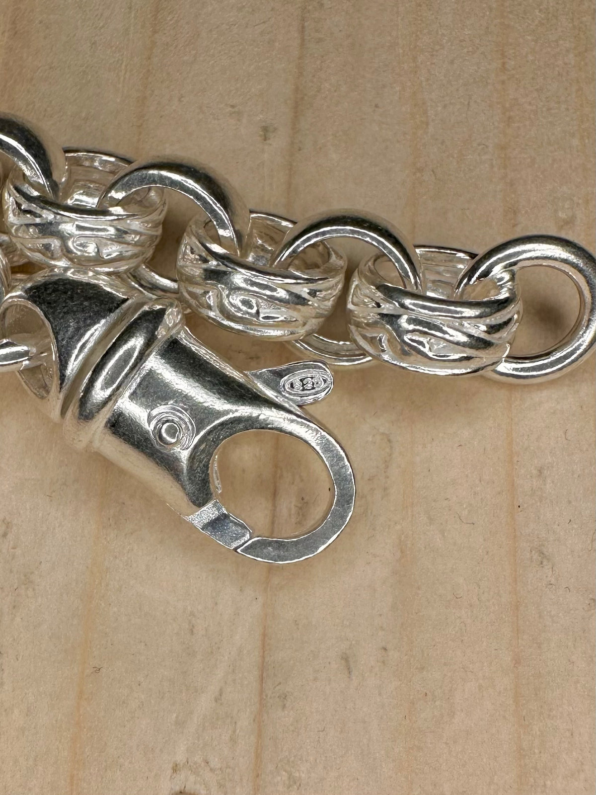 Chunky Patterned Belcher Link 925 Sterling Silver 7.25 inch Bracelet