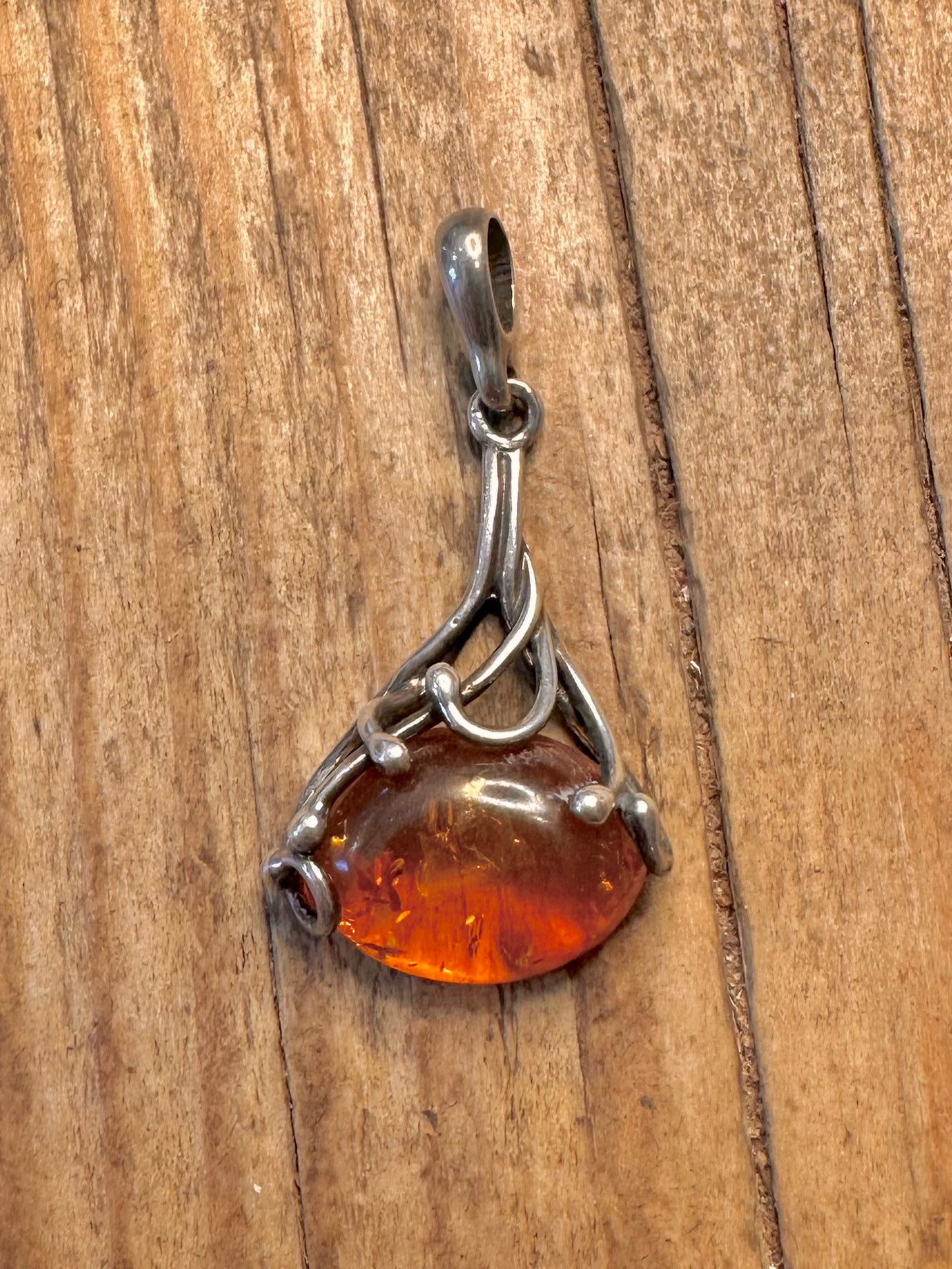 Bernstein Jugendstil Anhänger aus 925 Sterling Silber