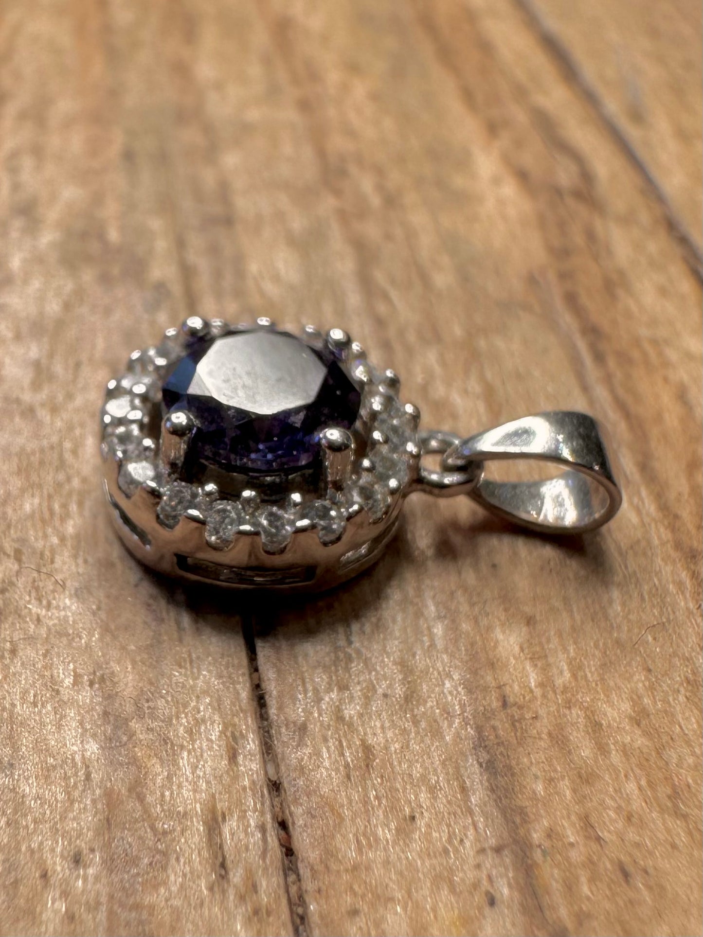Vintage Blue and White CZ 925 Sterling Silver Pendant