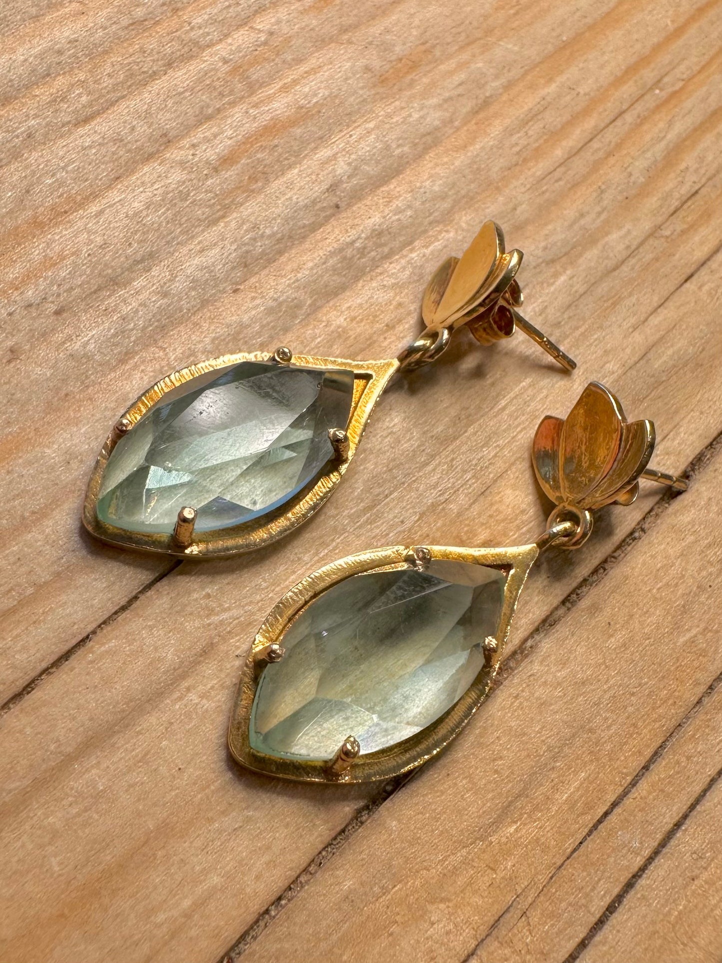 Abstract Blue Stone Gold on Silver 925 Silver Earrings