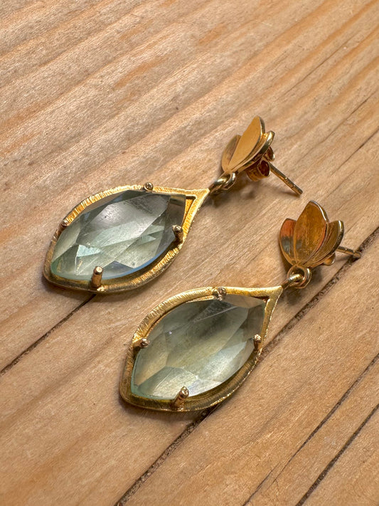 Abstract Blue Stone Gold on Silver 925 Silver Earrings
