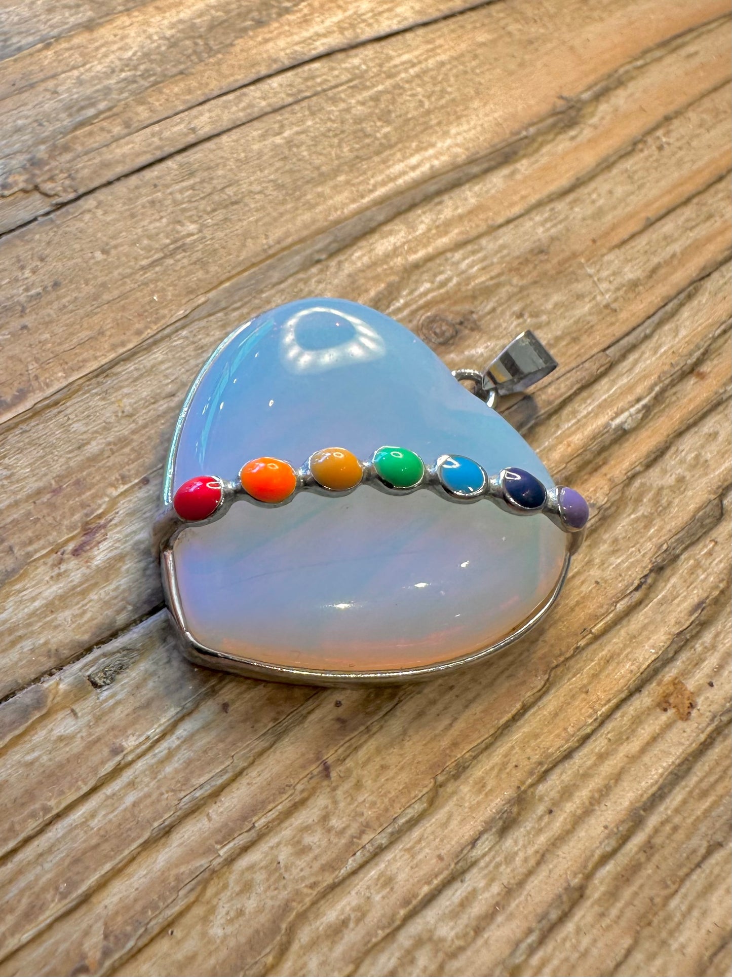 Opalite Multi Coloured Heart 925 Sterling Silver Pendant