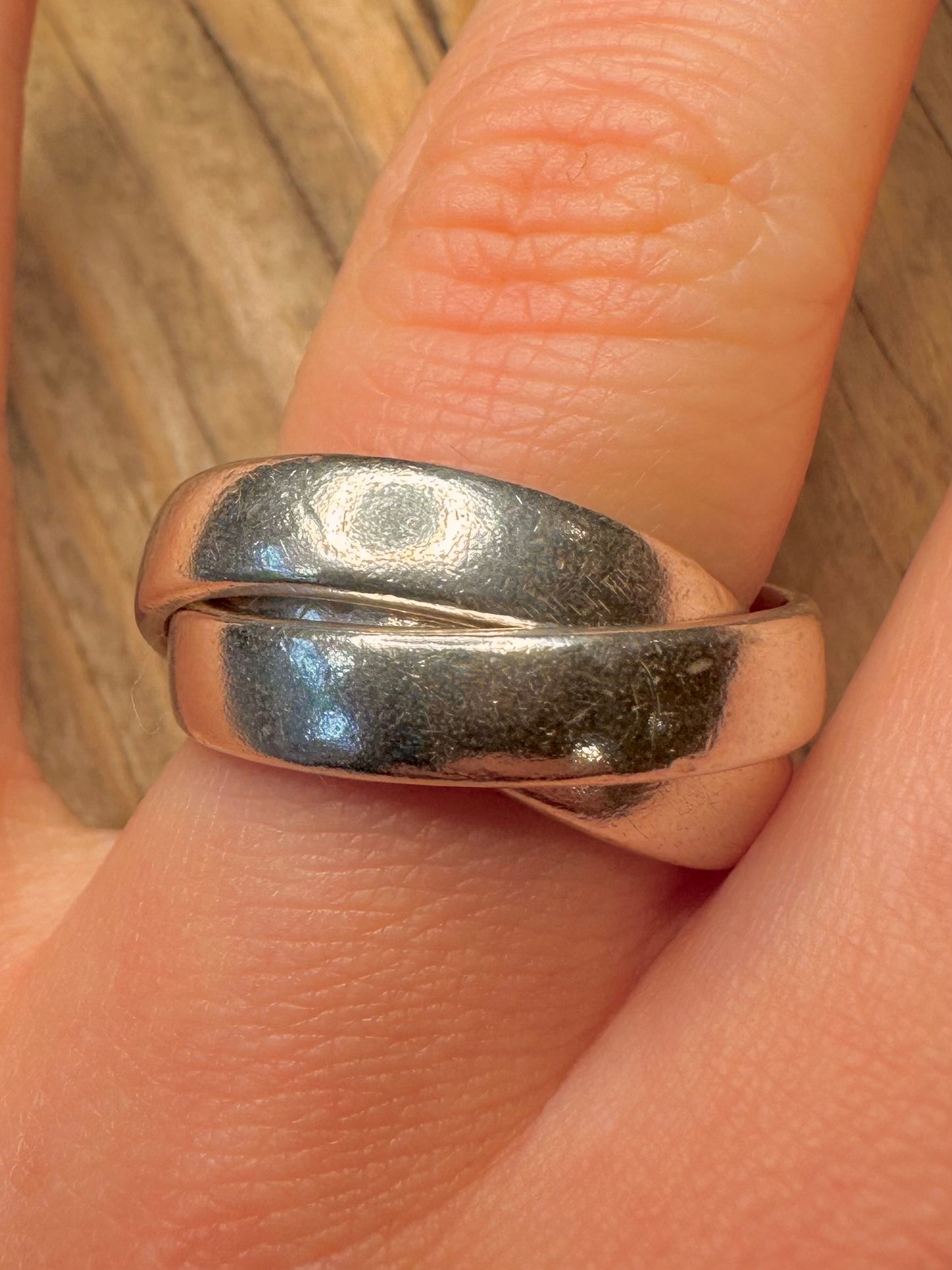 Vintage Chunky Three Band 925 Sterling Silver Size Q Ring