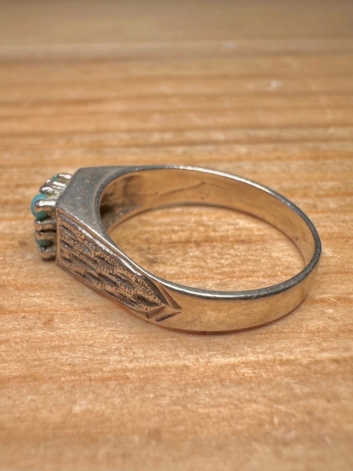 Vintage Turquoise Square Textured 925 Sterling Silver Size N1/2 Ring