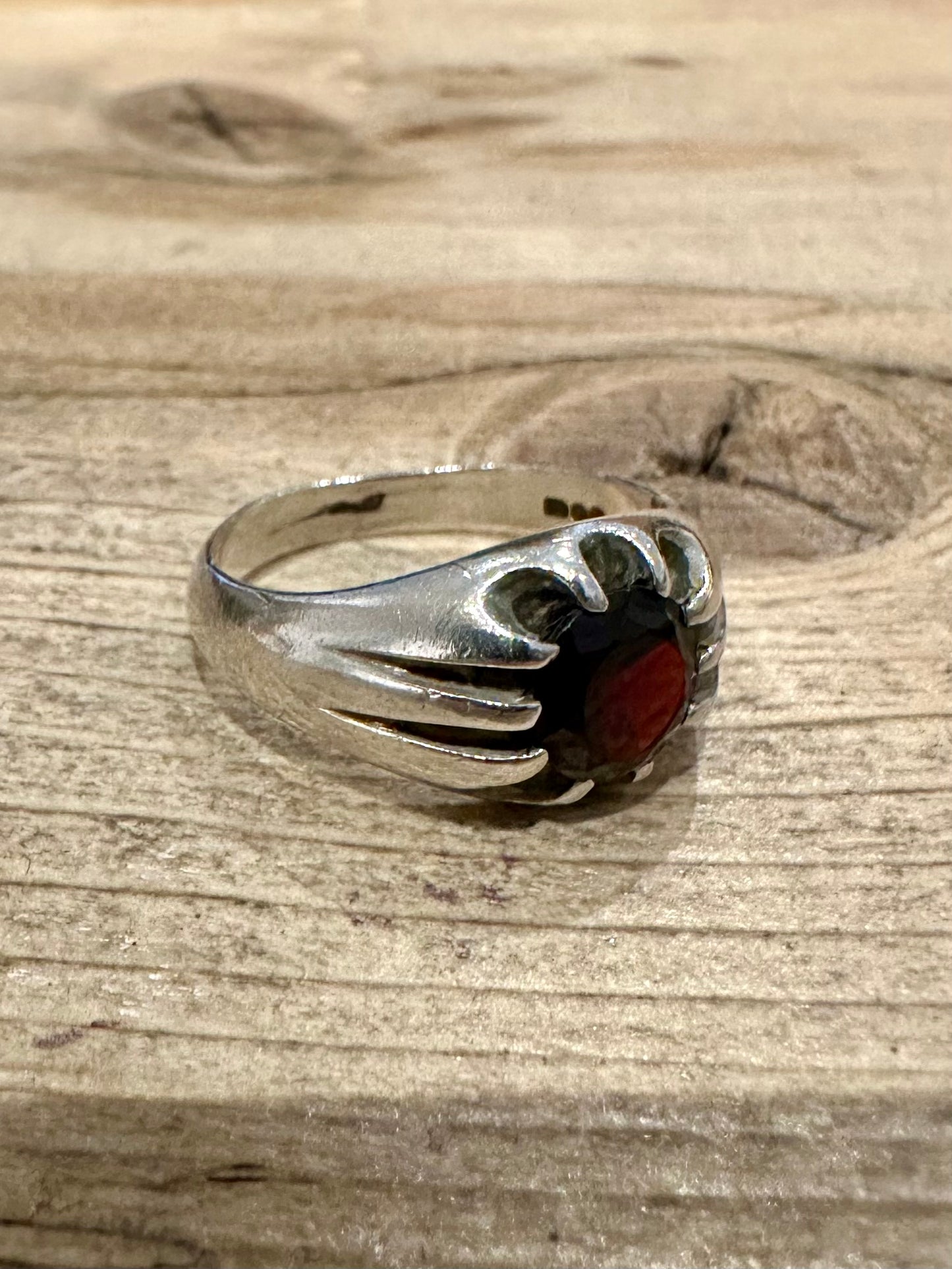 Vintage Garnet Gypsy 925 Silver Size R Ring