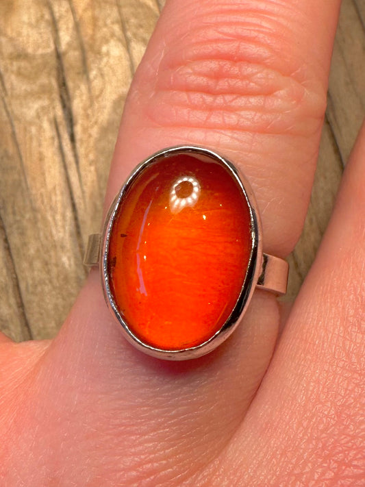 Vintage Oval Amber 925 Sterling Silver Size P Ring