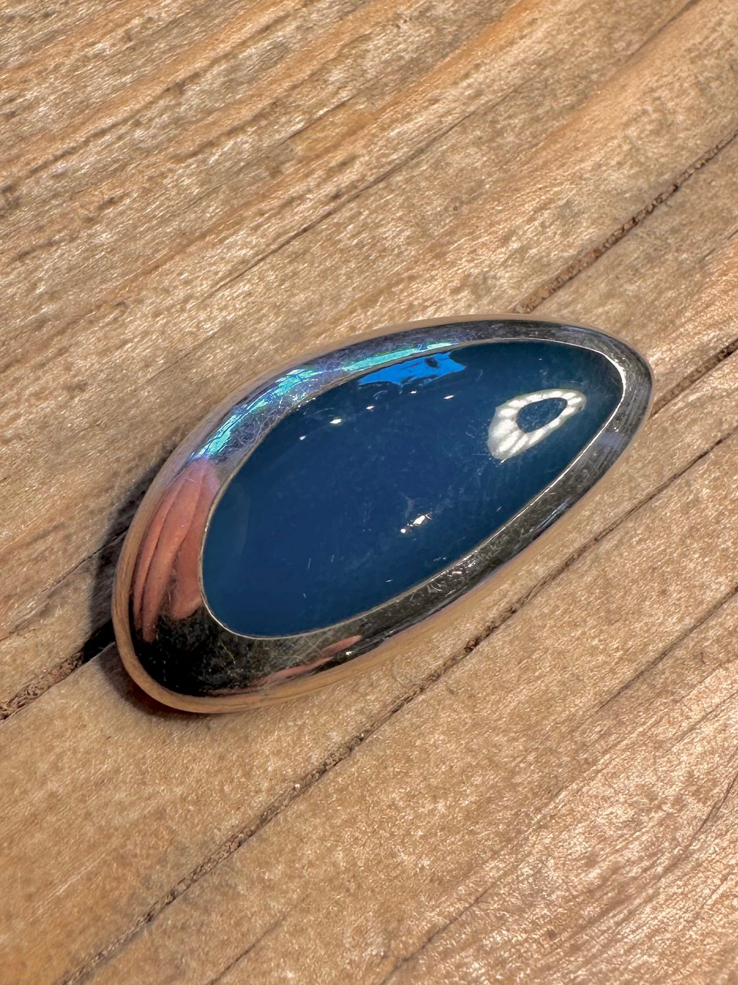 Abstract Blue Pebble Shape Maker KH 925 Sterling Silver Pendant