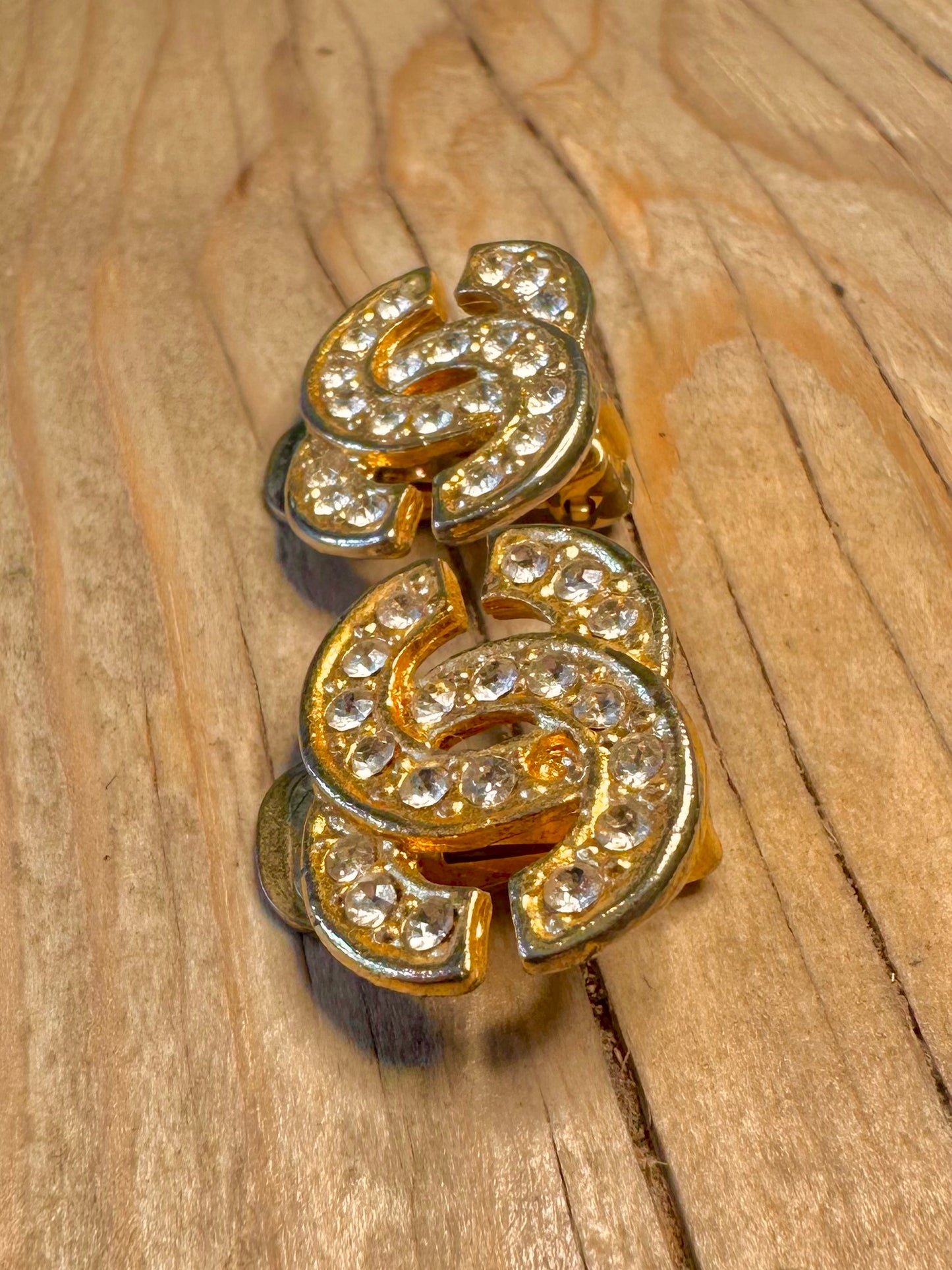 Vintage Channel Style Gold Tone Costume Earrings