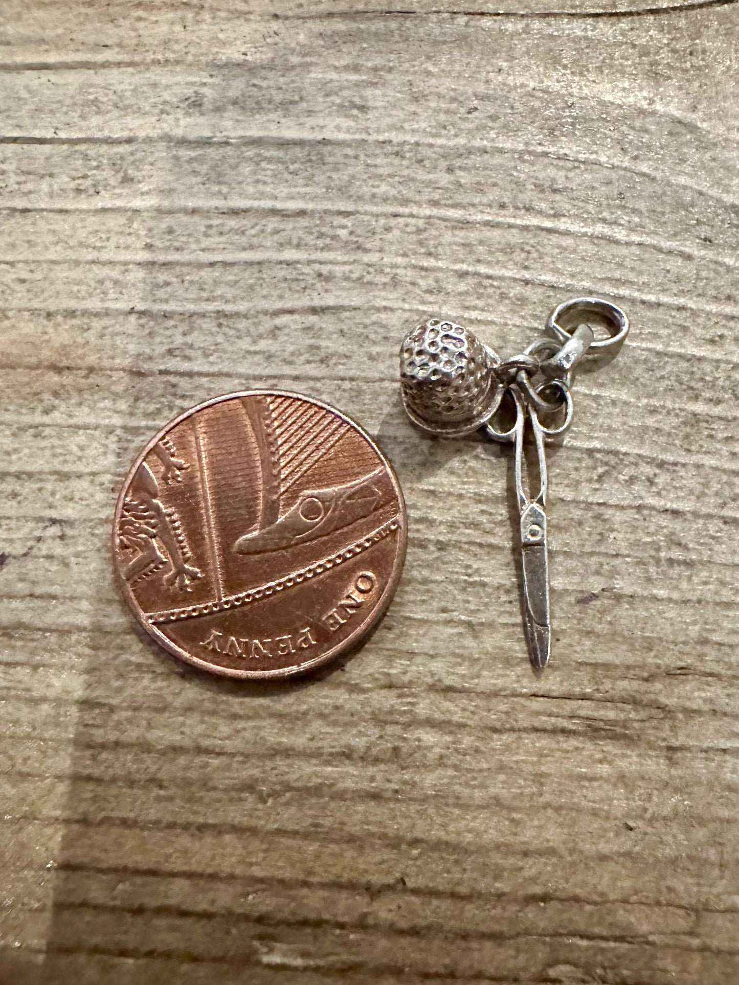 Vintage Scissors and Thimble 925 Silver Charm Pendant