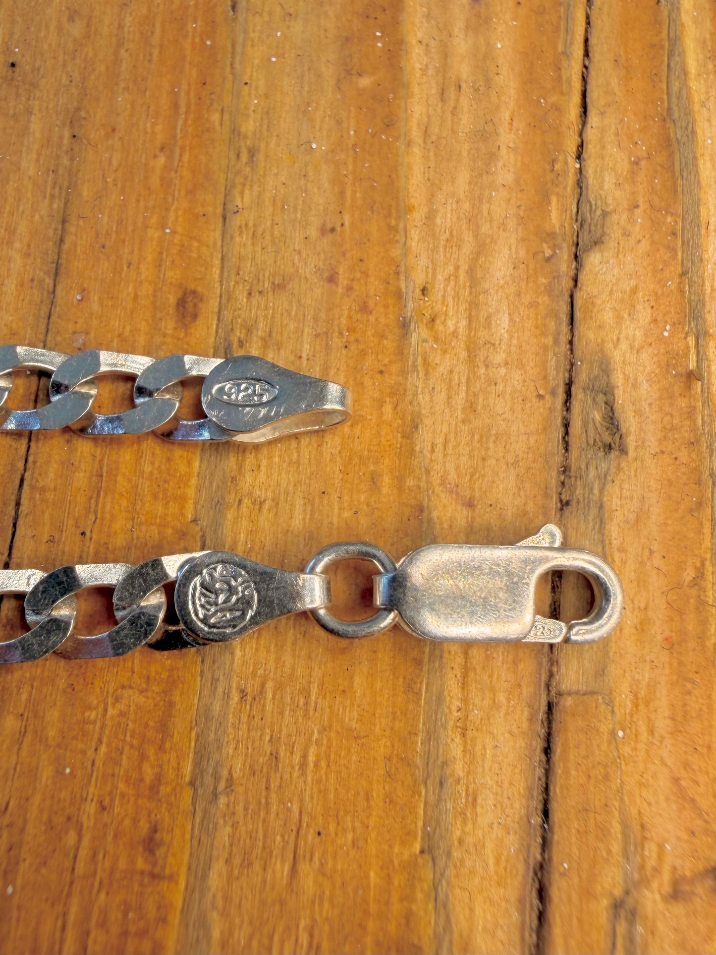 Flat Curb Chain 1990’s Italian 925 Sterling Silver 7.5 inch Bracelet