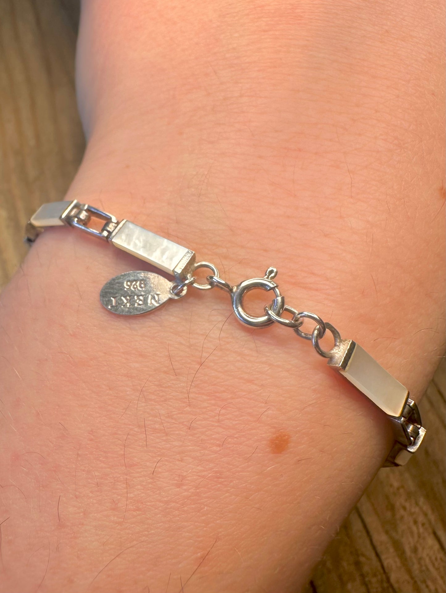 Modern Mother of Pearl Tennis 925 Sterling Silver 7.5 inch Bracelet