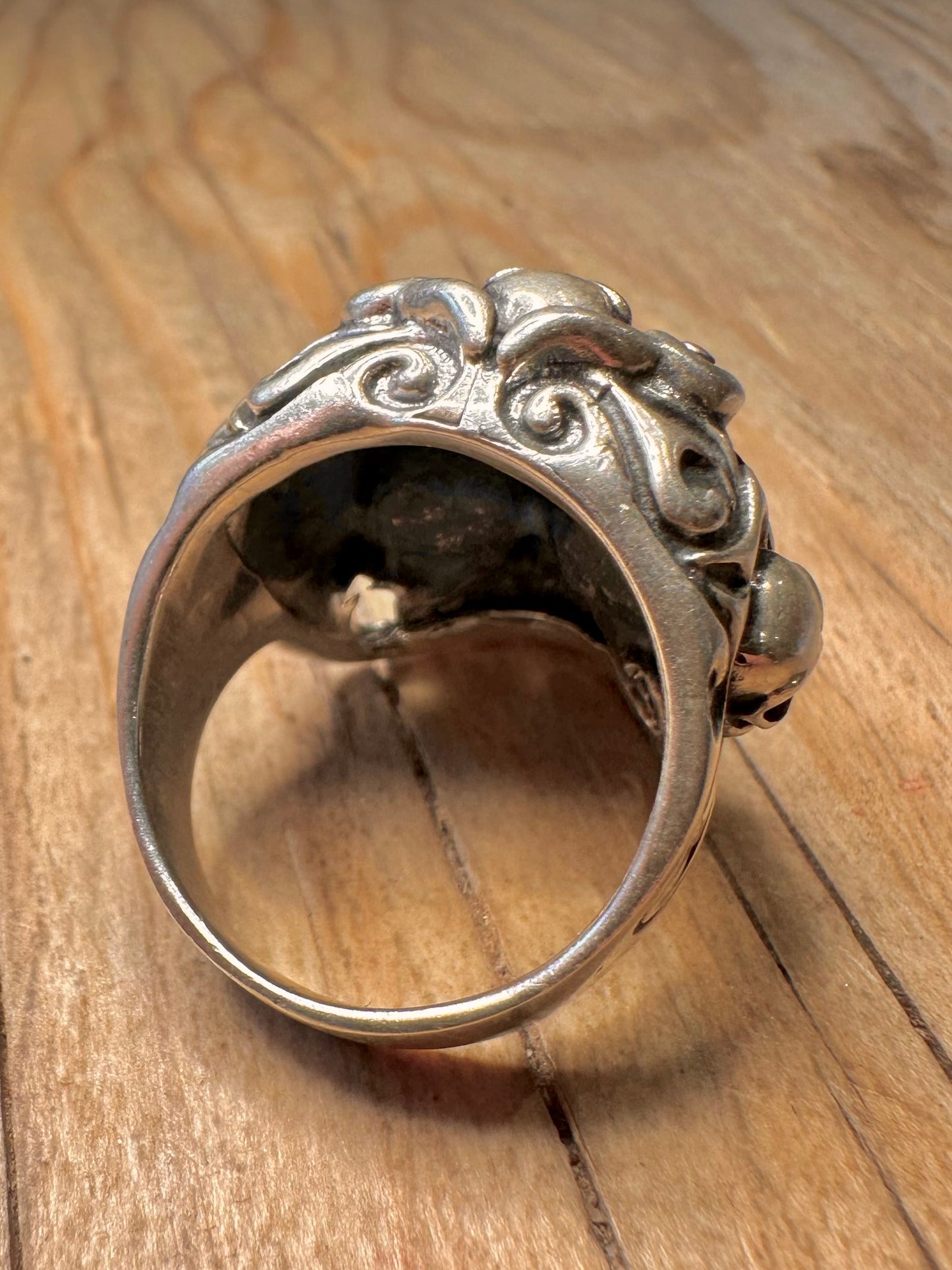 Vintage Skull Red Eyes Decorative 925 Sterling Silver Size U Ring