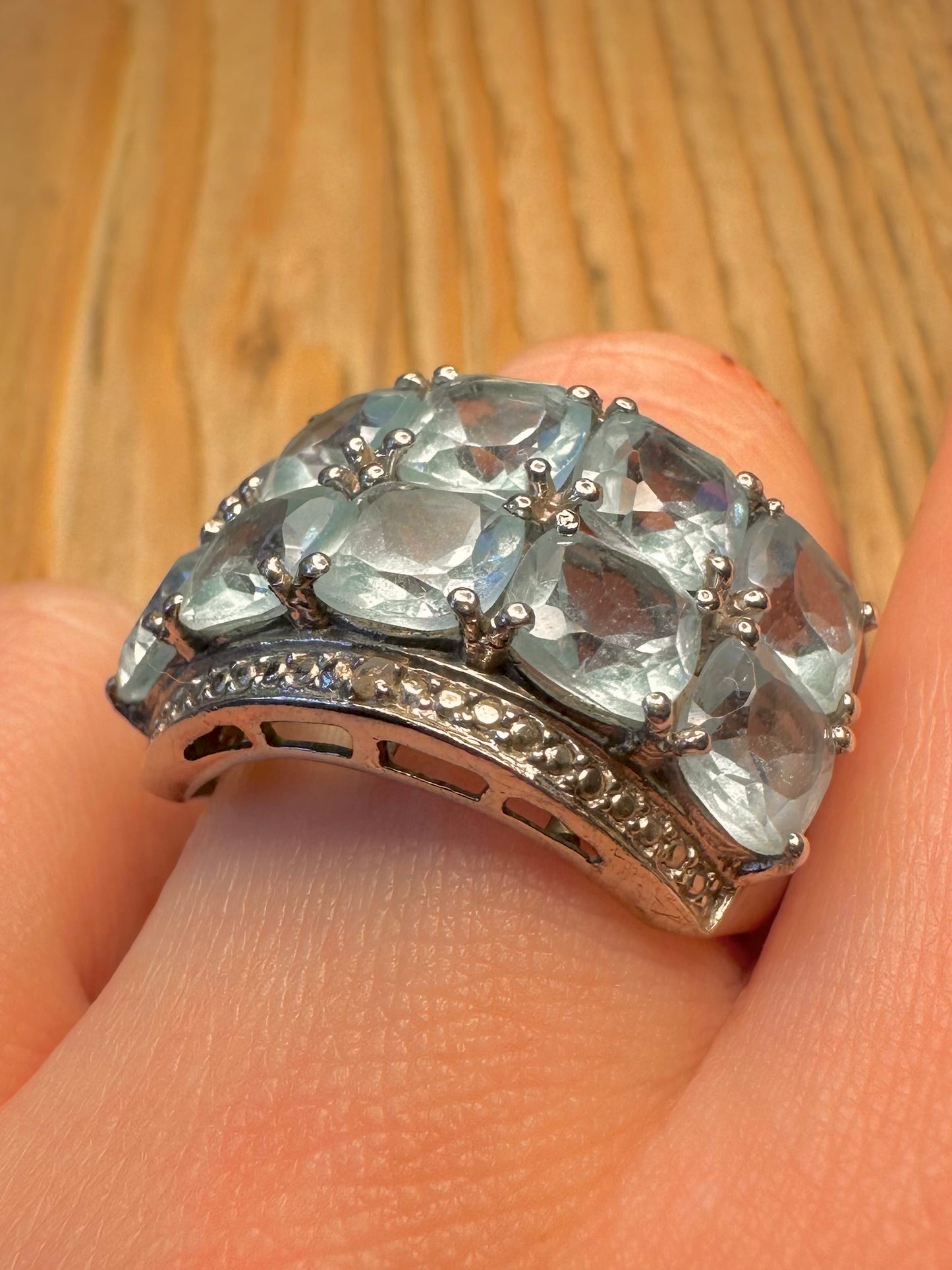 Modern Chunky Blue Topaz 925 Sterling Silver Size Q1/2 Ring